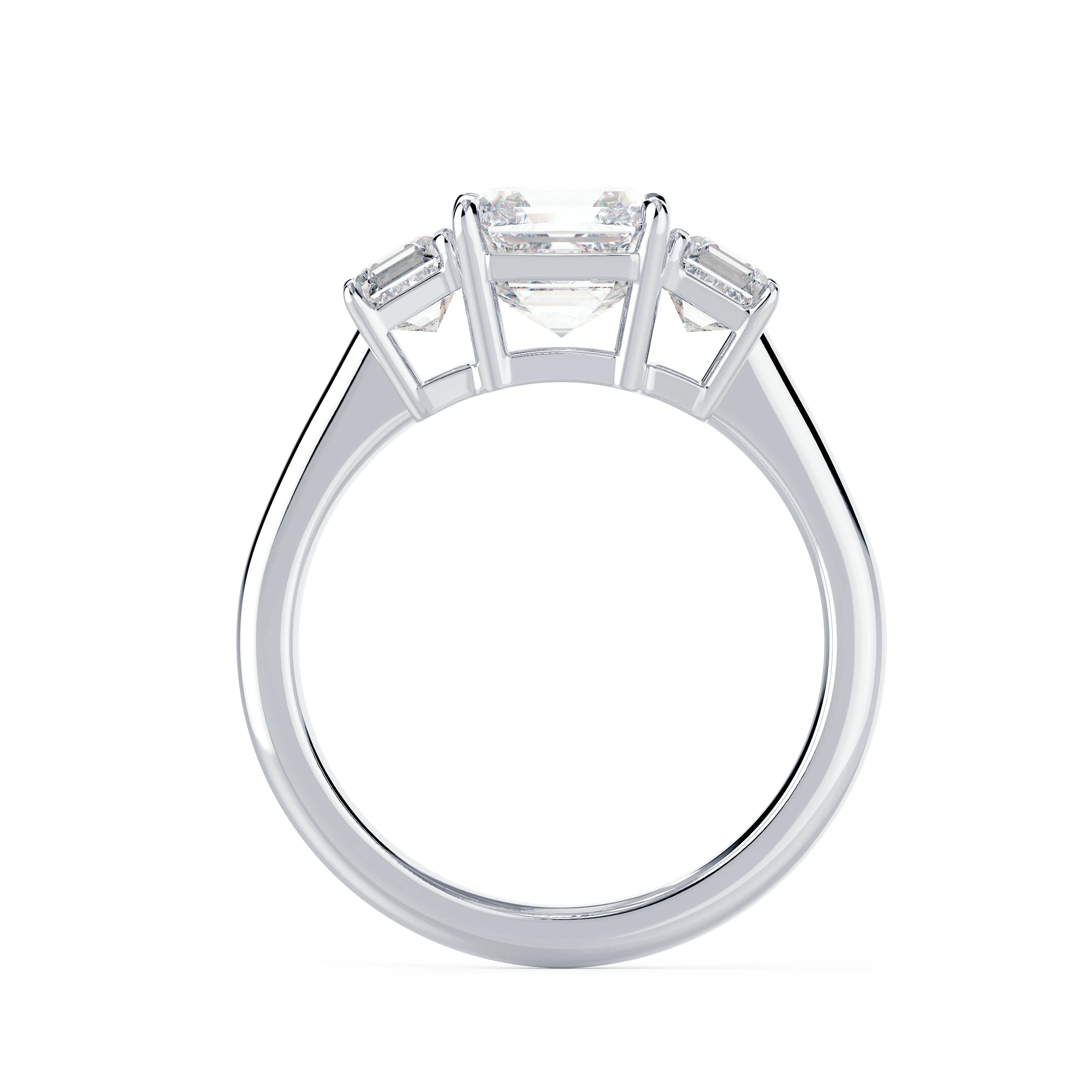 Lab Diamonds Asscher Three Stone Diamond Engagement Ring in White Gold (Profile View)