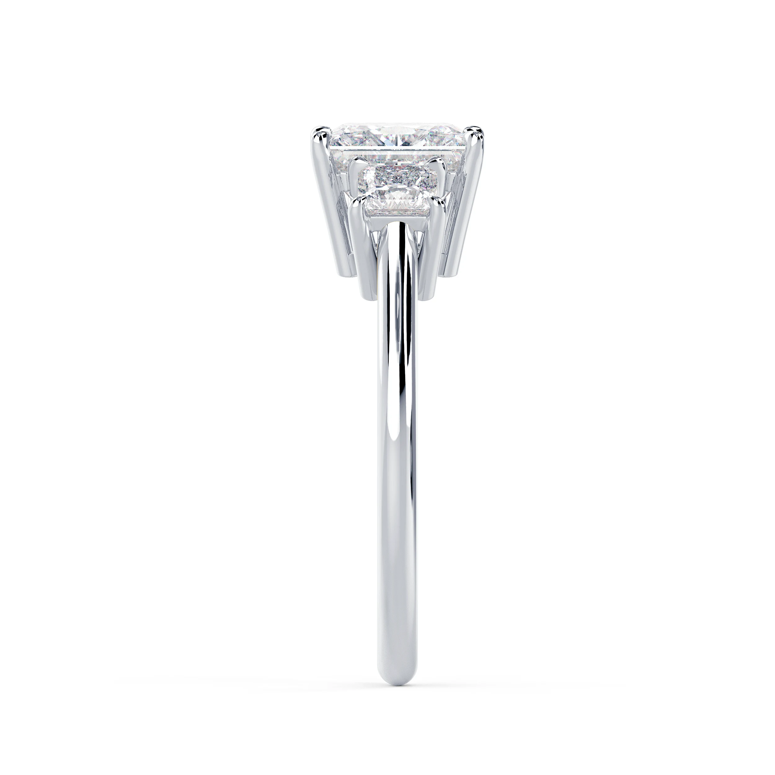 Lab Diamonds Princess Three Stone Diamond Engagement Ring in White Gold (Side View)