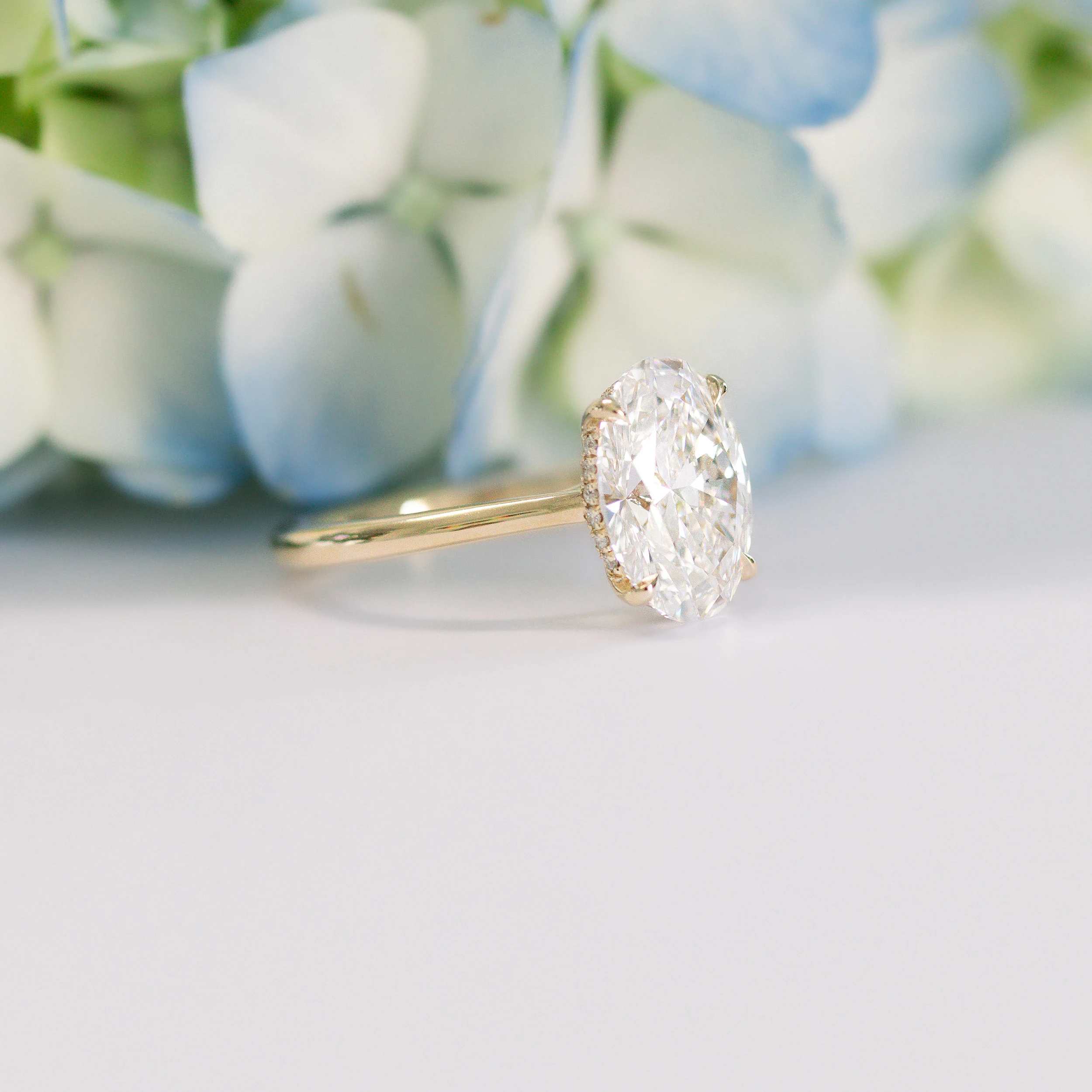 Yellow Gold Oval Trellis Solitaire Diamond Engagement Ring featuring Exceptional Quality 3.75 ctw Lab Diamonds (Main View)