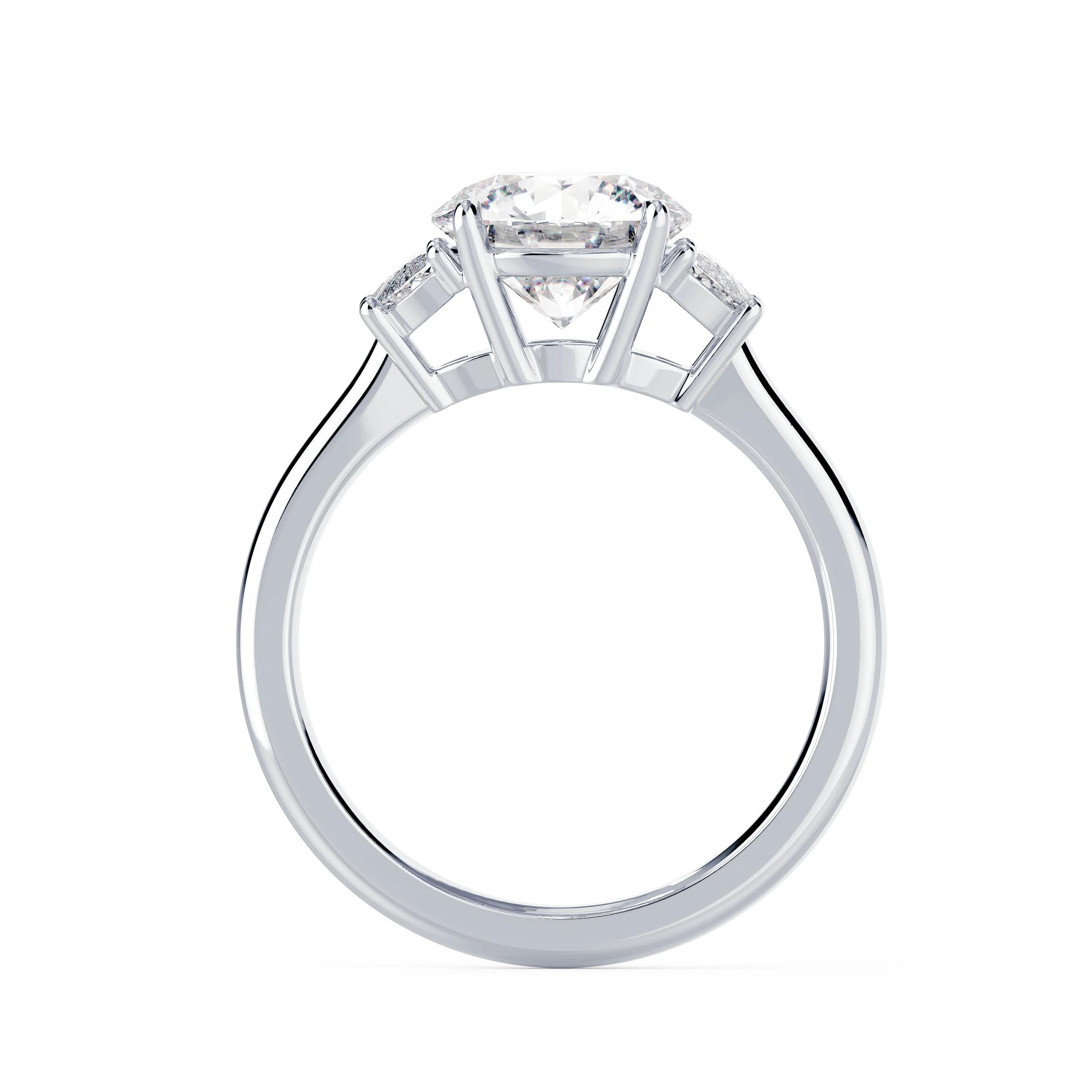 White Gold Round and Half Moon Diamond Engagement Ring featuring Lab Diamonds (Profile View)