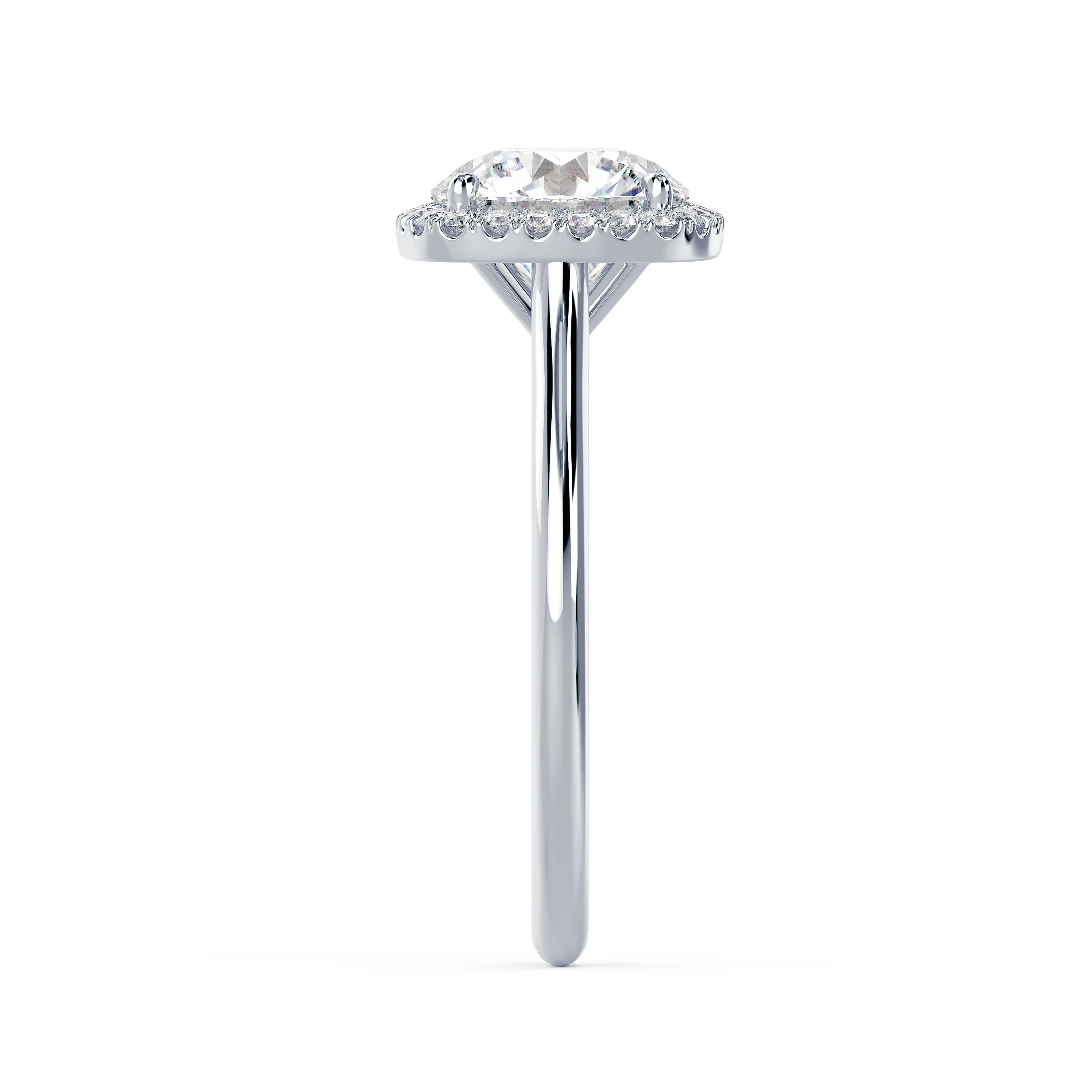 Lab Diamonds set in White Gold Round Single Halo Setting (Side View)