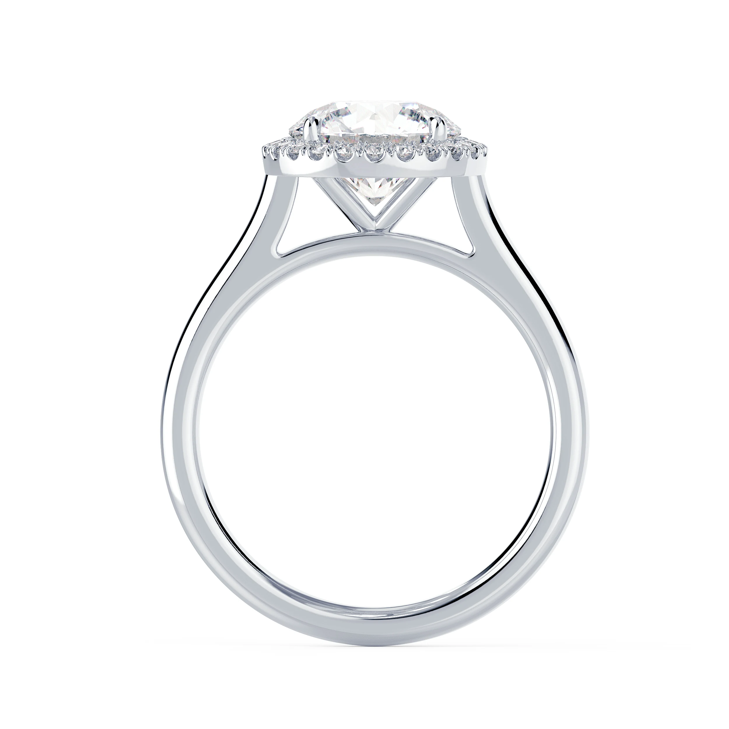 Exceptional Quality Lab Created Diamonds set in White Gold Round Single Halo Setting (Profile View)
