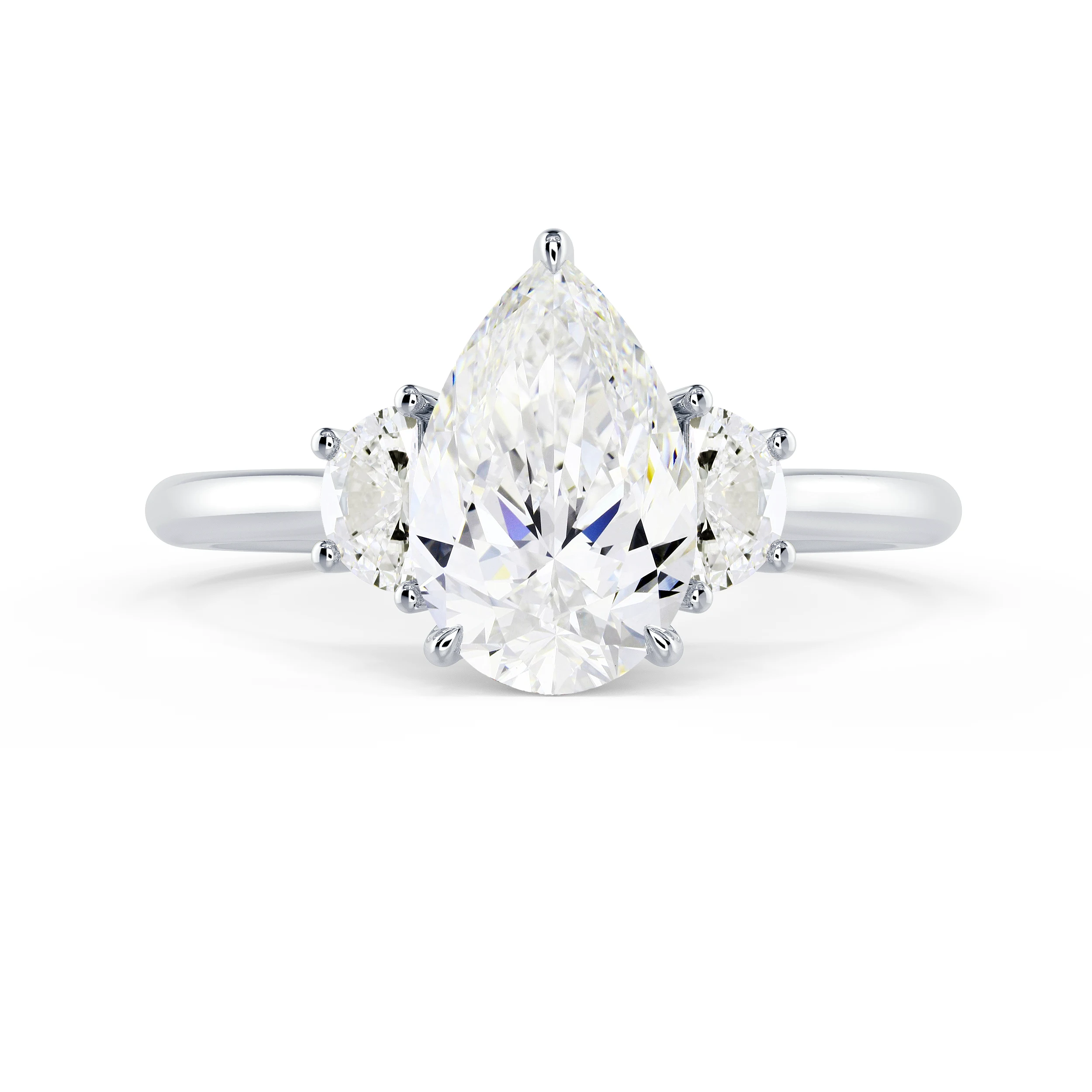 Diamonds Pear and Half Moon Diamond Engagement Ring in White Gold (Main View)
