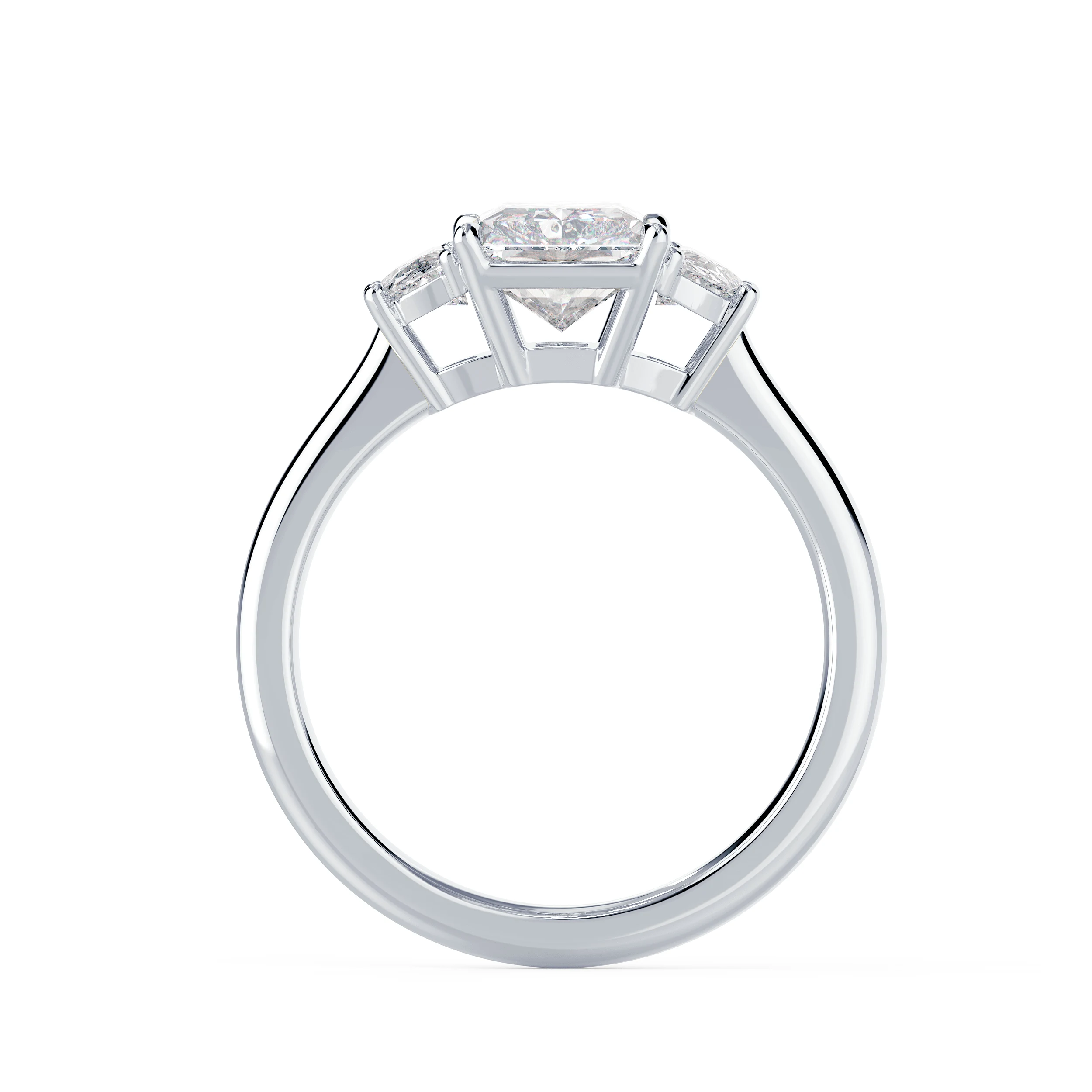 Diamonds set in White Gold Radiant and Half Moon Setting (Profile View)