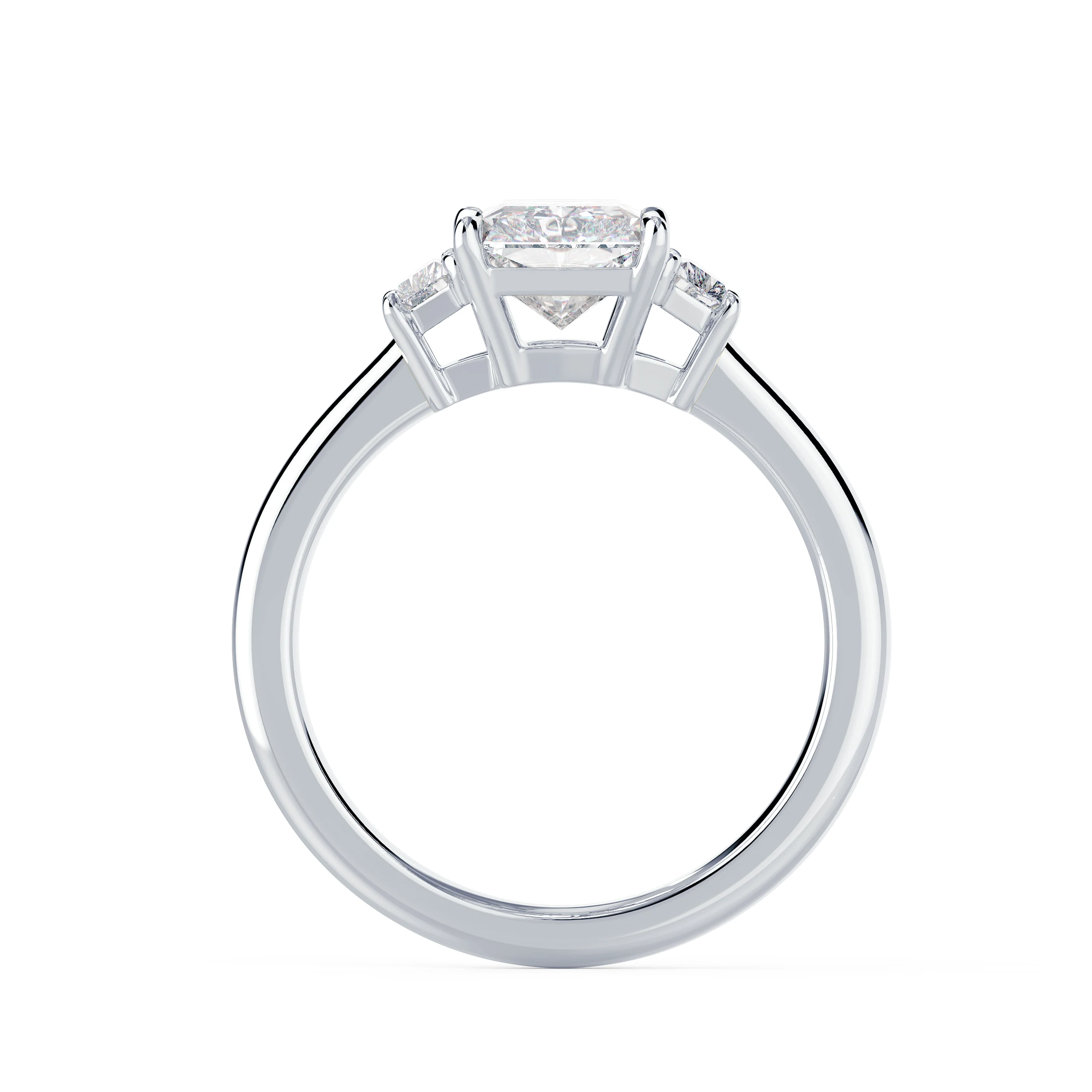 Lab Grown Diamonds set in White Gold Radiant and Trapezoid Diamond Engagement Ring (Profile View)