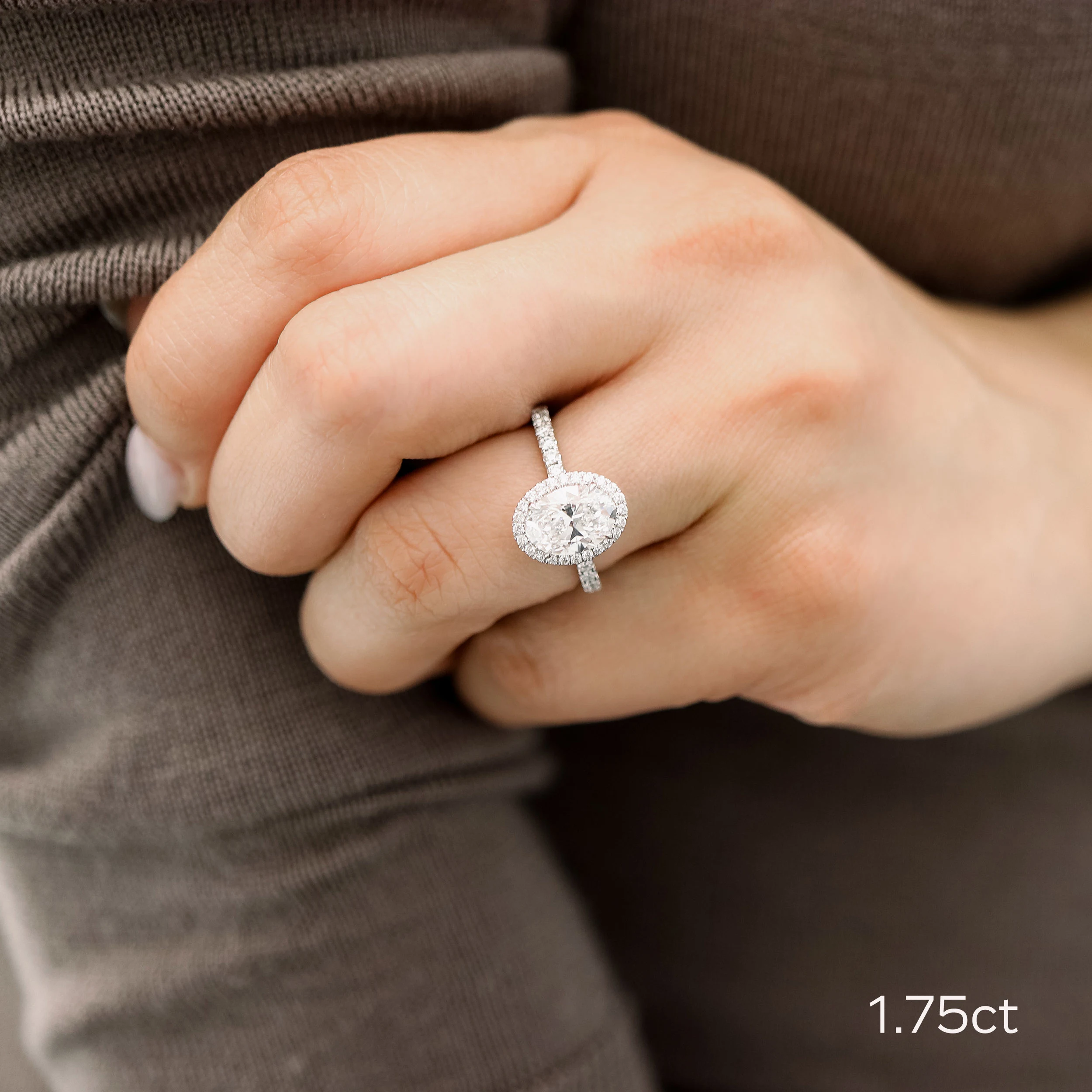 Platinum Oval Halo Pavé Diamond Engagement Ring featuring 1.75 Carat Lab Diamonds (Main View)