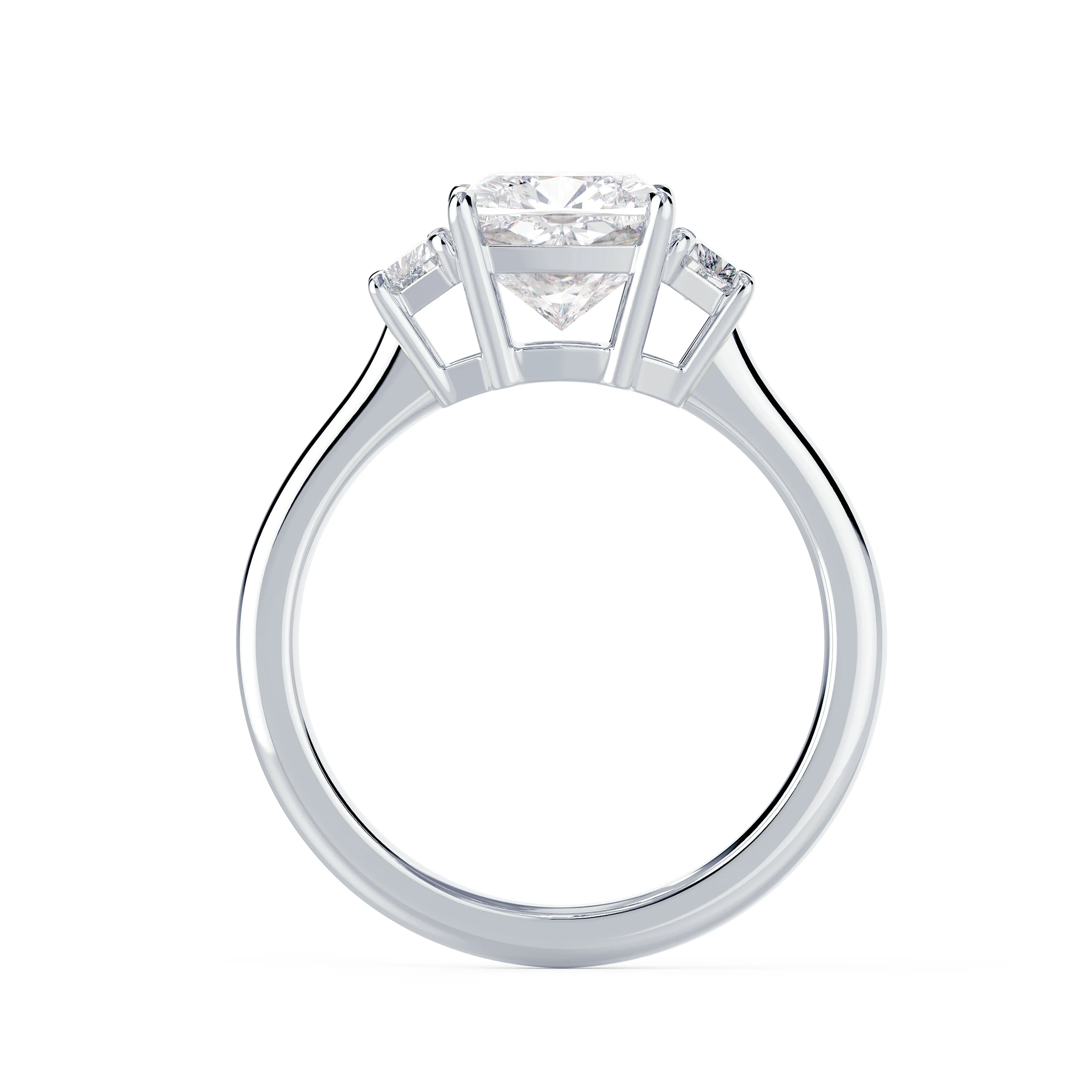 Exceptional Quality Lab Grown Diamonds set in White Gold Cushion and Trapezoid Setting (Profile View)