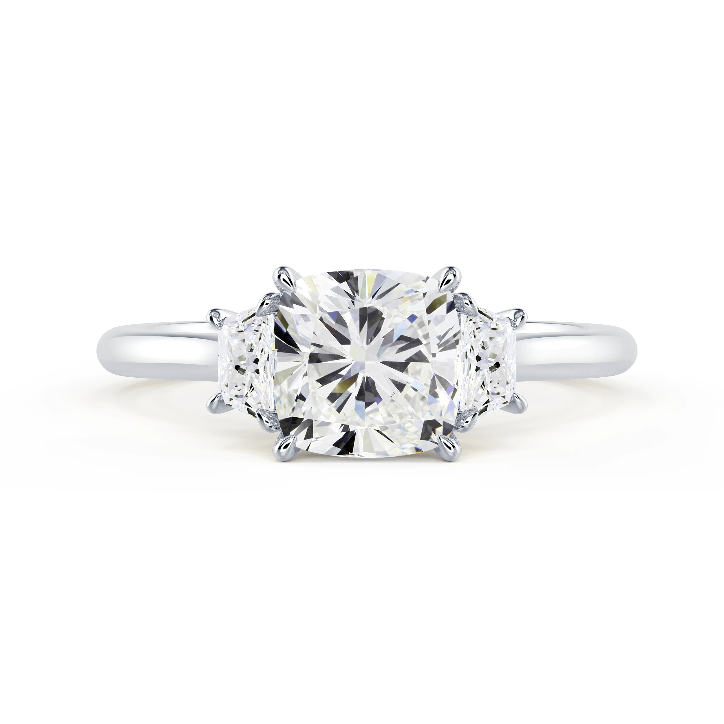 White Gold Cushion and Trapezoid Diamond Engagement Ring featuring Lab Diamonds (Main View)