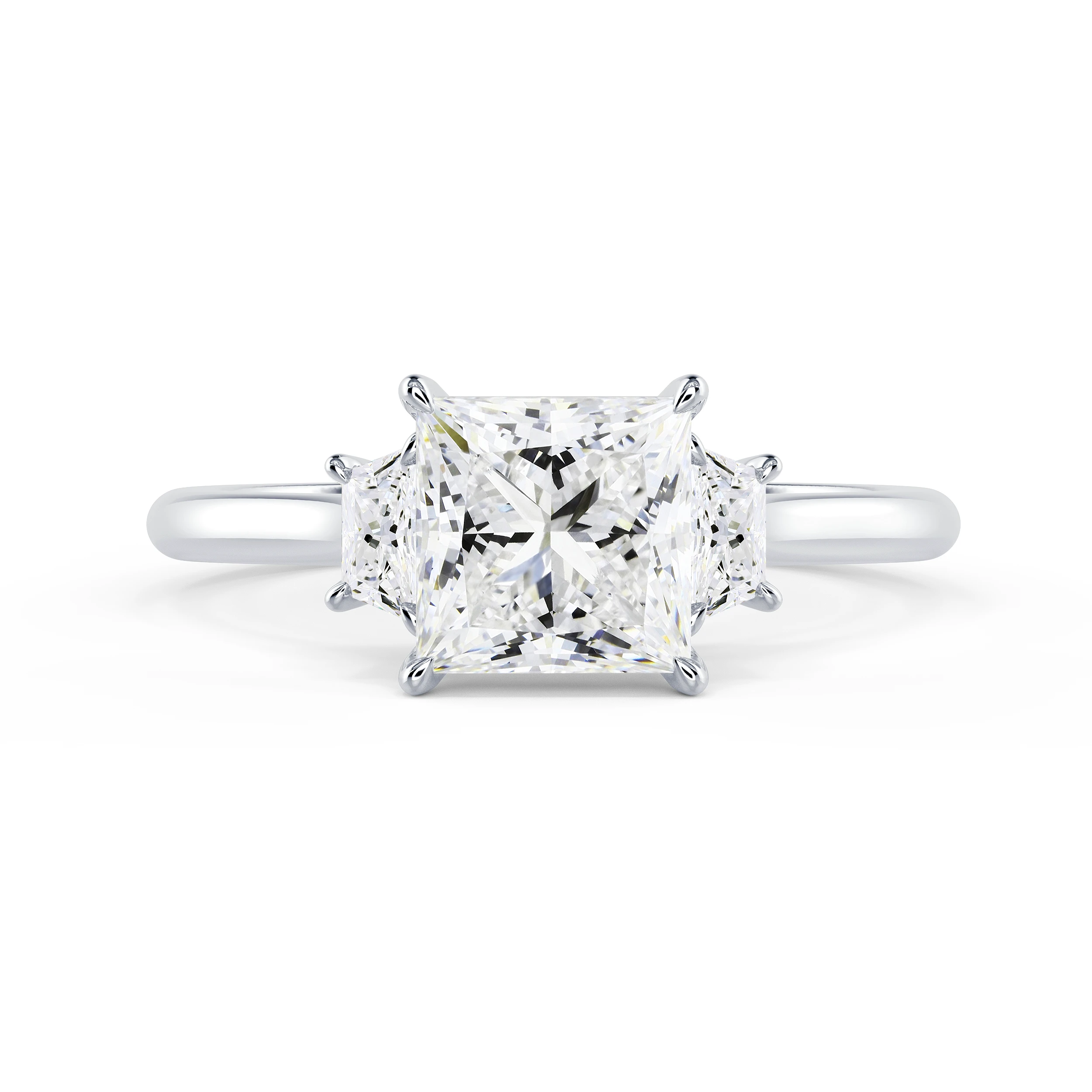 White Gold Princess and Trapezoid Diamond Engagement Ring featuring Lab Diamonds (Main View)