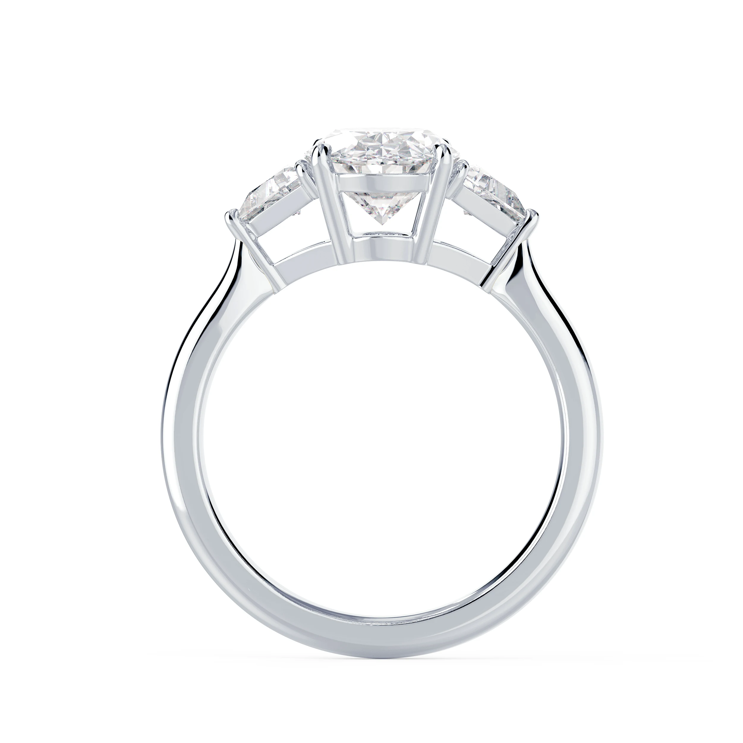 Diamonds Oval and Trillion Diamond Engagement Ring in White Gold (Profile View)