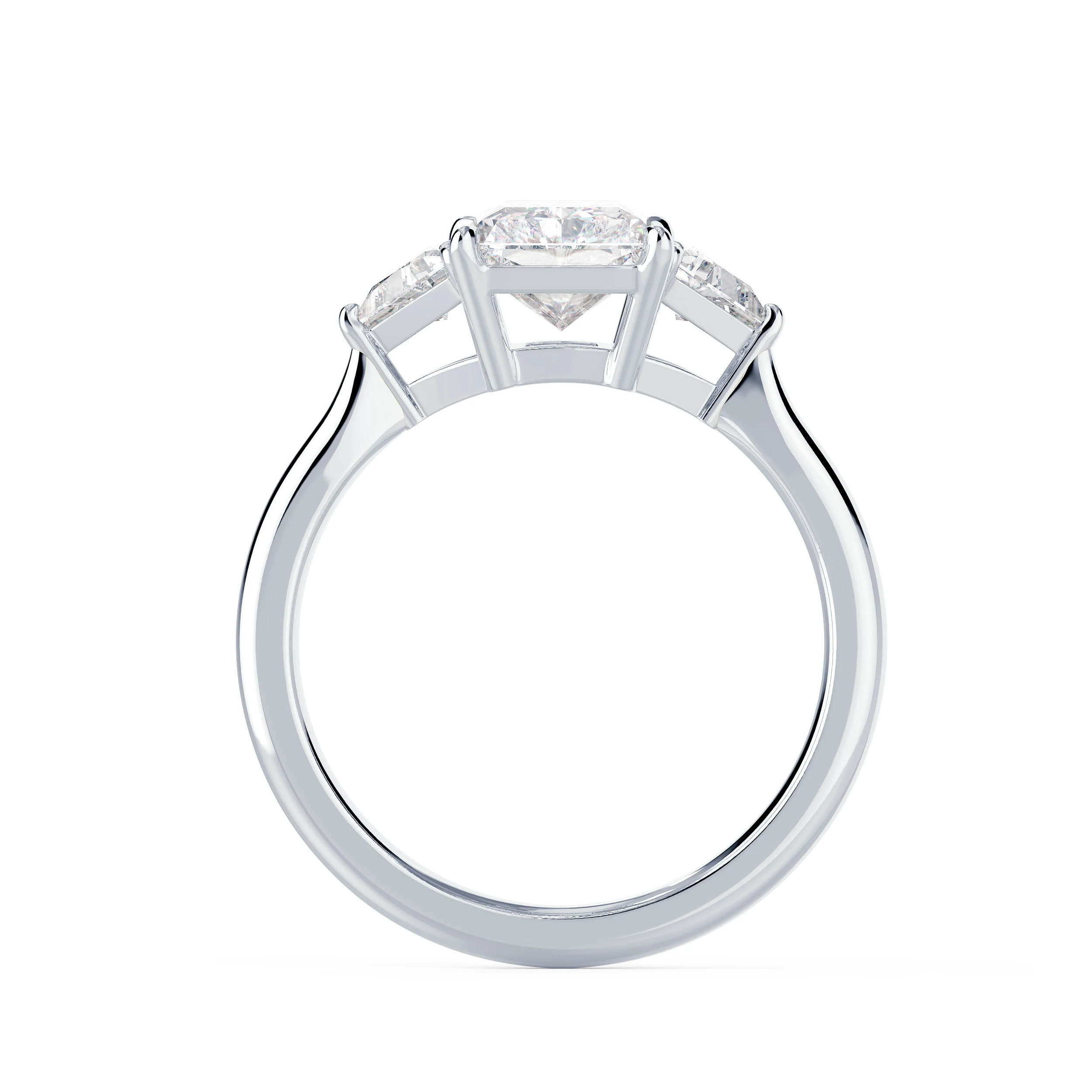 Diamonds set in White Gold Radiant and Trillion Setting (Profile View)