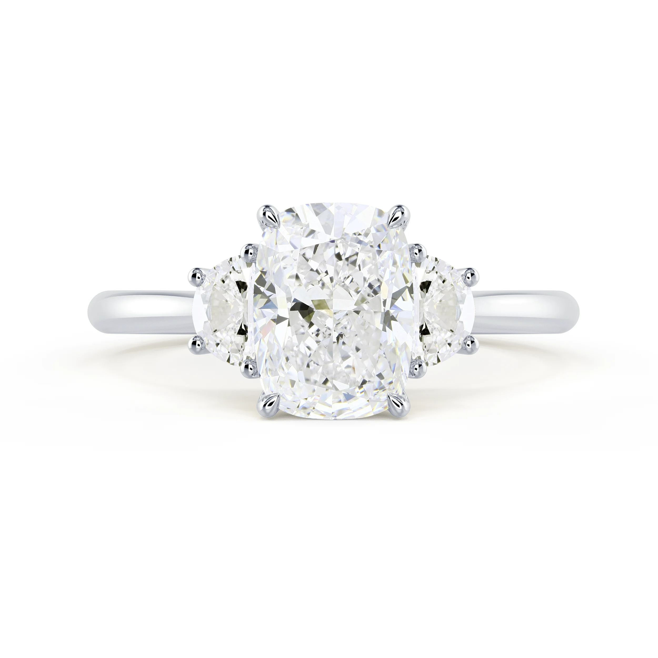 Lab Diamonds set in White Gold Cushion and Half Moon Diamond Engagement Ring (Main View)