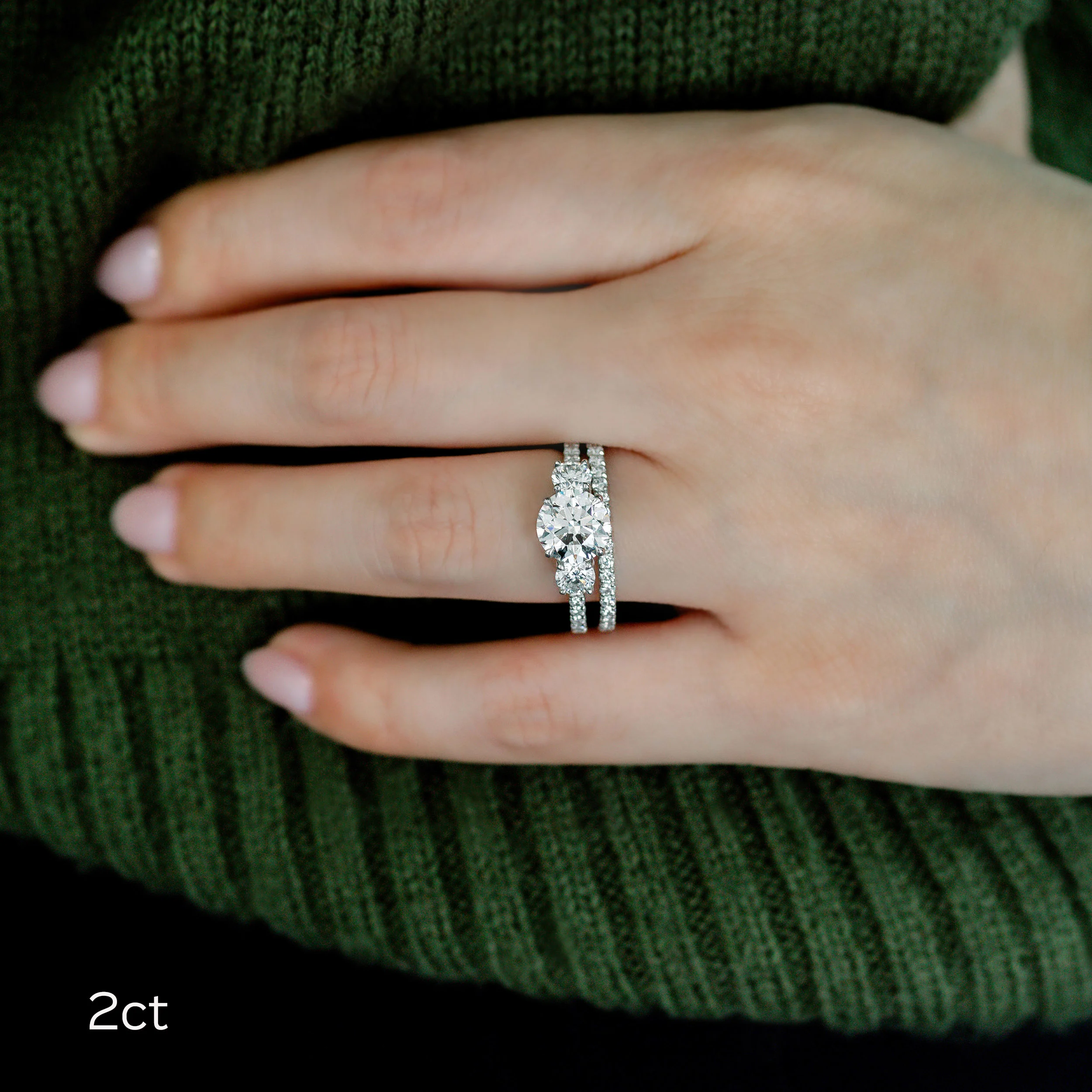 Exceptional Quality 3.0 Carat Diamonds set in Platinum Round Three Stone Pavé Diamond Engagement Ring (Main View)
