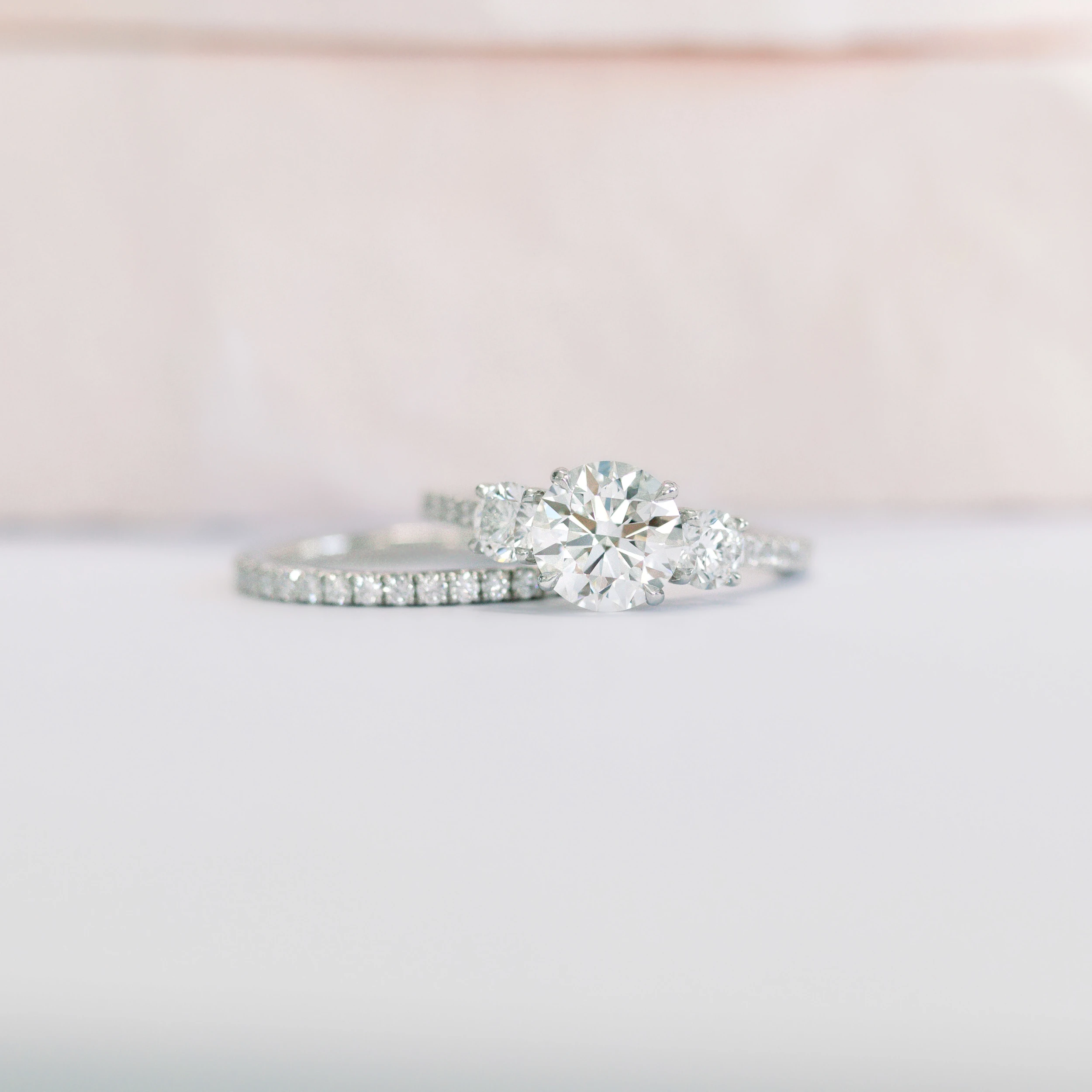 3.0 Carat Lab Created Diamonds Round Three Stone Pavé Diamond Engagement Ring in Platinum (Main View)