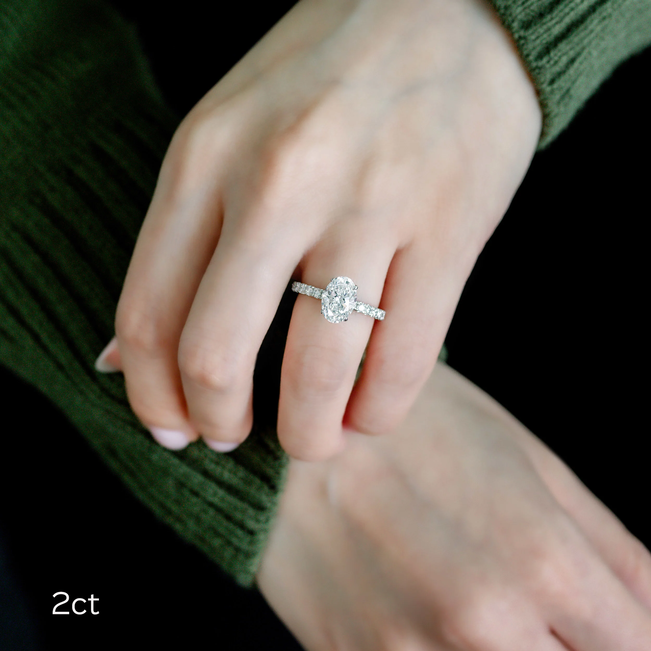 2.0 ct Lab Diamonds Oval Petite Four Prong Pavé Diamond Engagement Ring in Platinum (Main View)