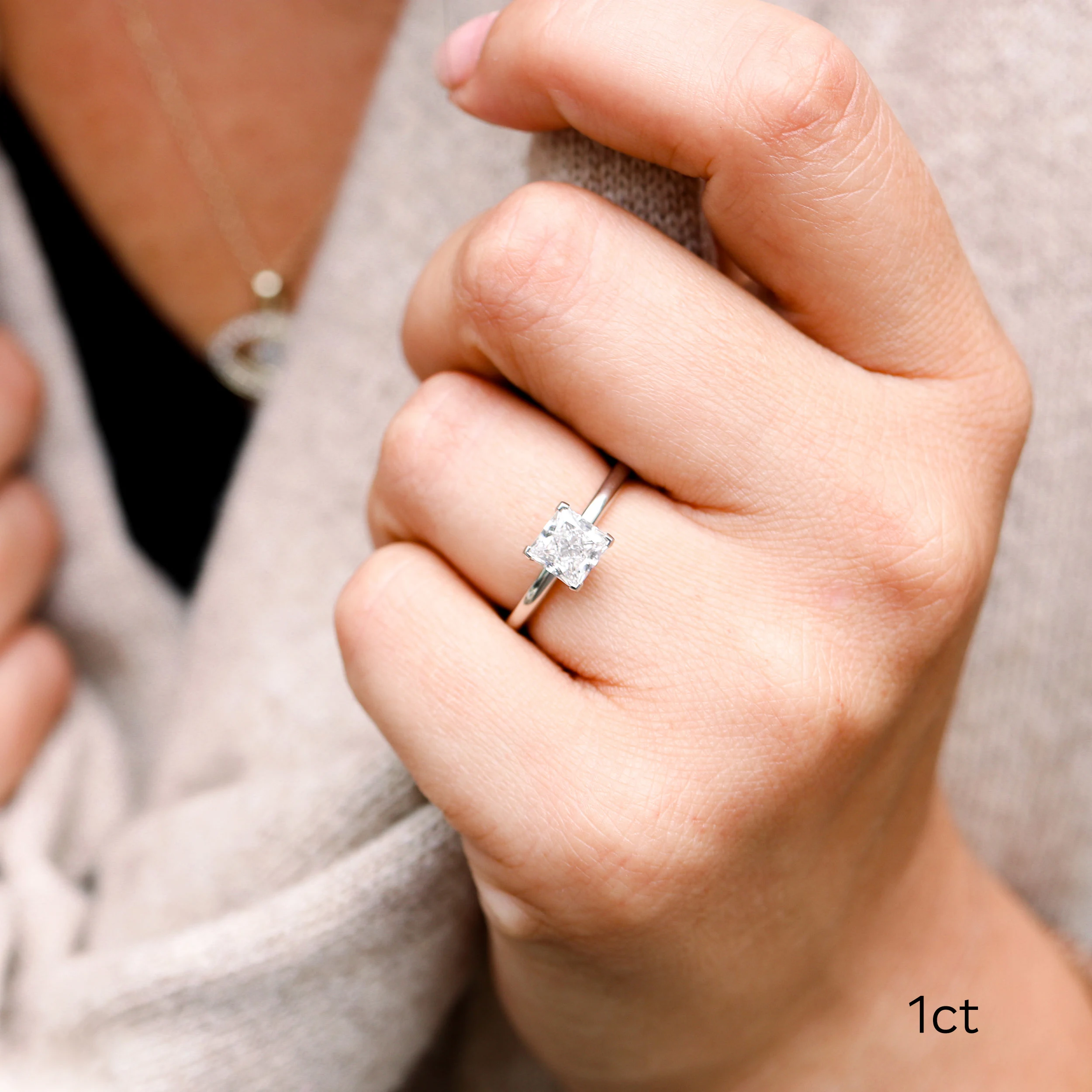 1.0 Carat Diamonds Princess Classic Four Prong Solitaire Diamond Engagement Ring in Platinum (Main View)