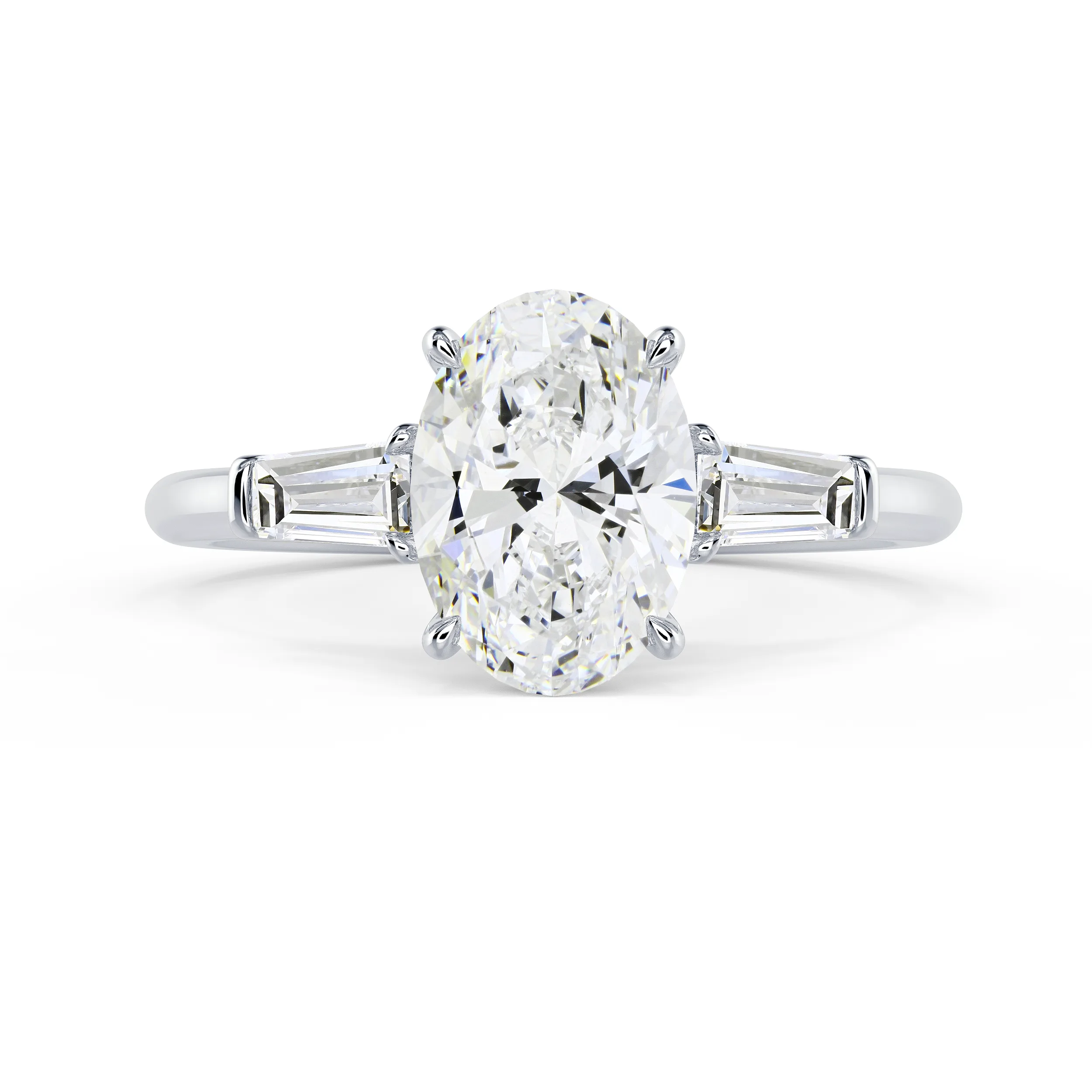 High Quality Diamonds Oval and Baguette Diamond Engagement Ring in White Gold (Main View)