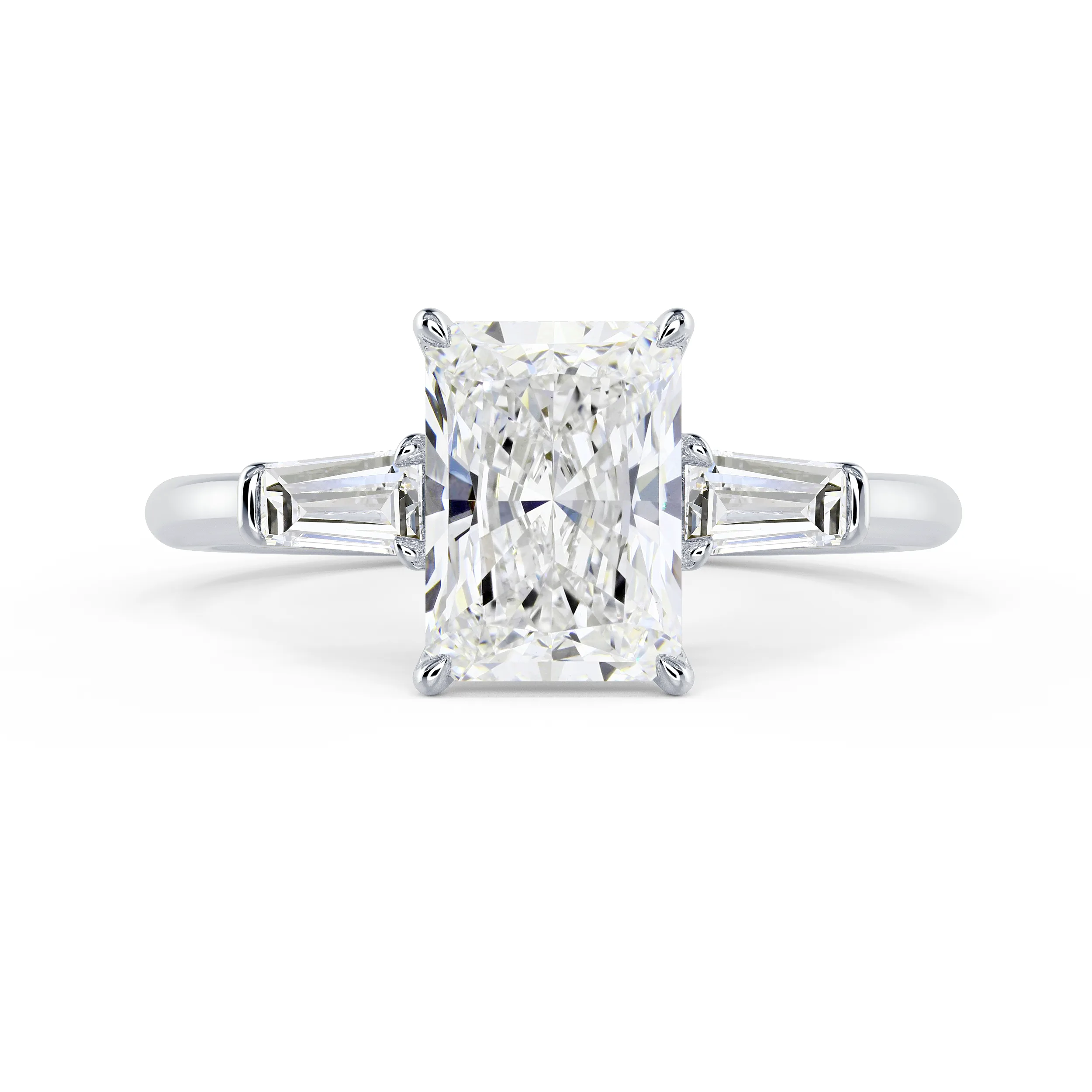 Exceptional Quality Lab Diamonds Radiant and Baguette Diamond Engagement Ring in White Gold (Main View)