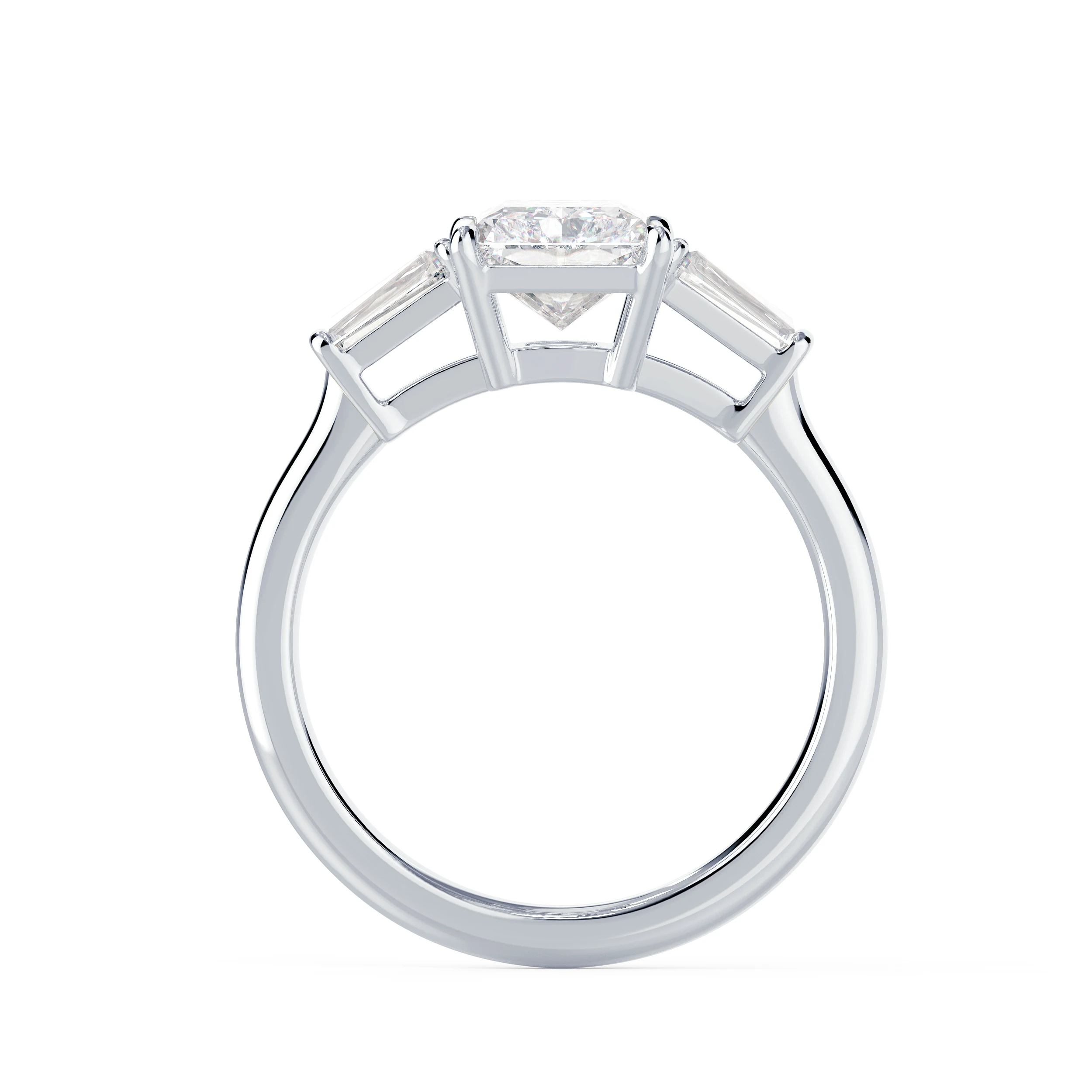 Exceptional Quality Lab Diamonds Radiant and Baguette Setting in White Gold (Profile View)