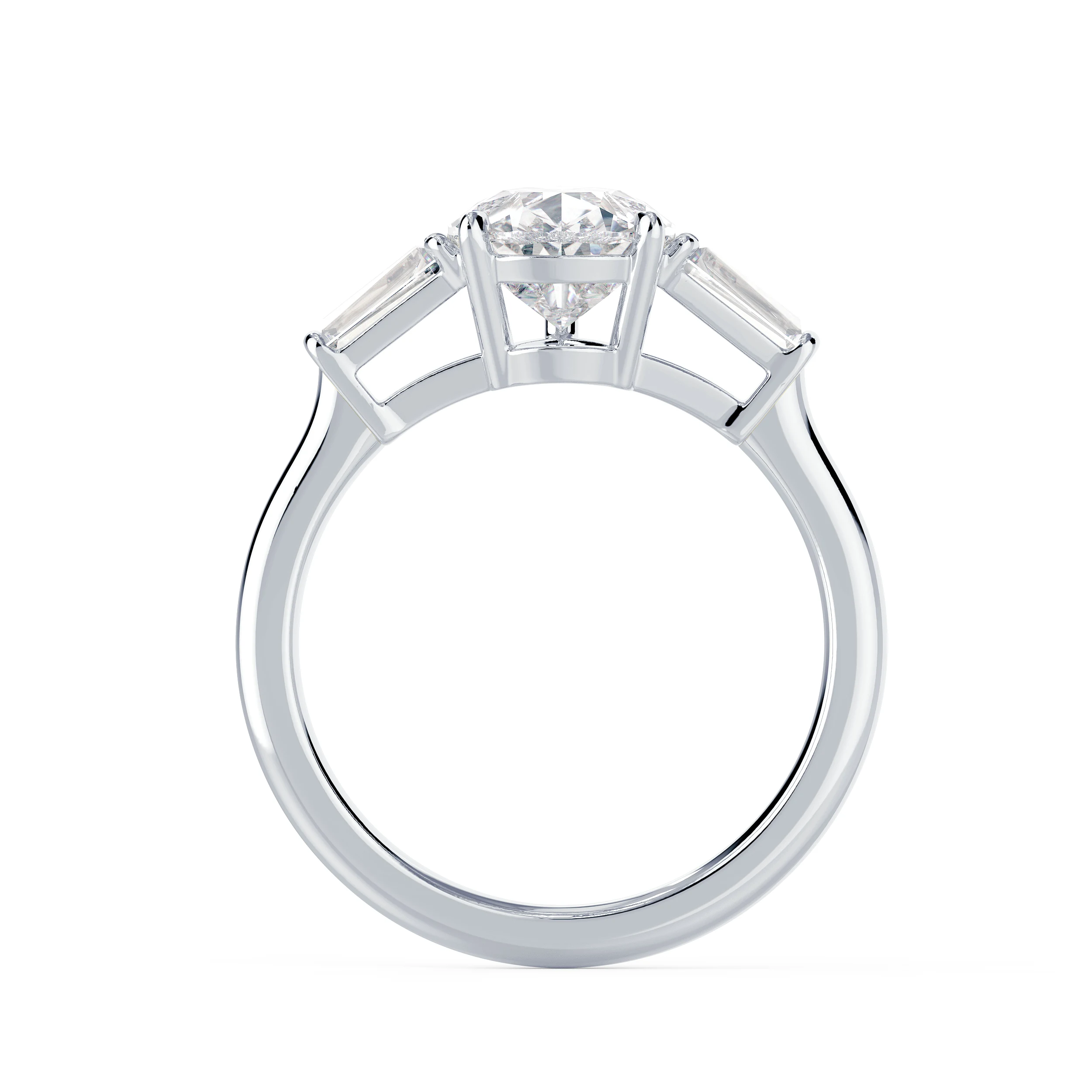 White Gold Pear and Baguette Setting featuring Synthetic Diamonds (Profile View)