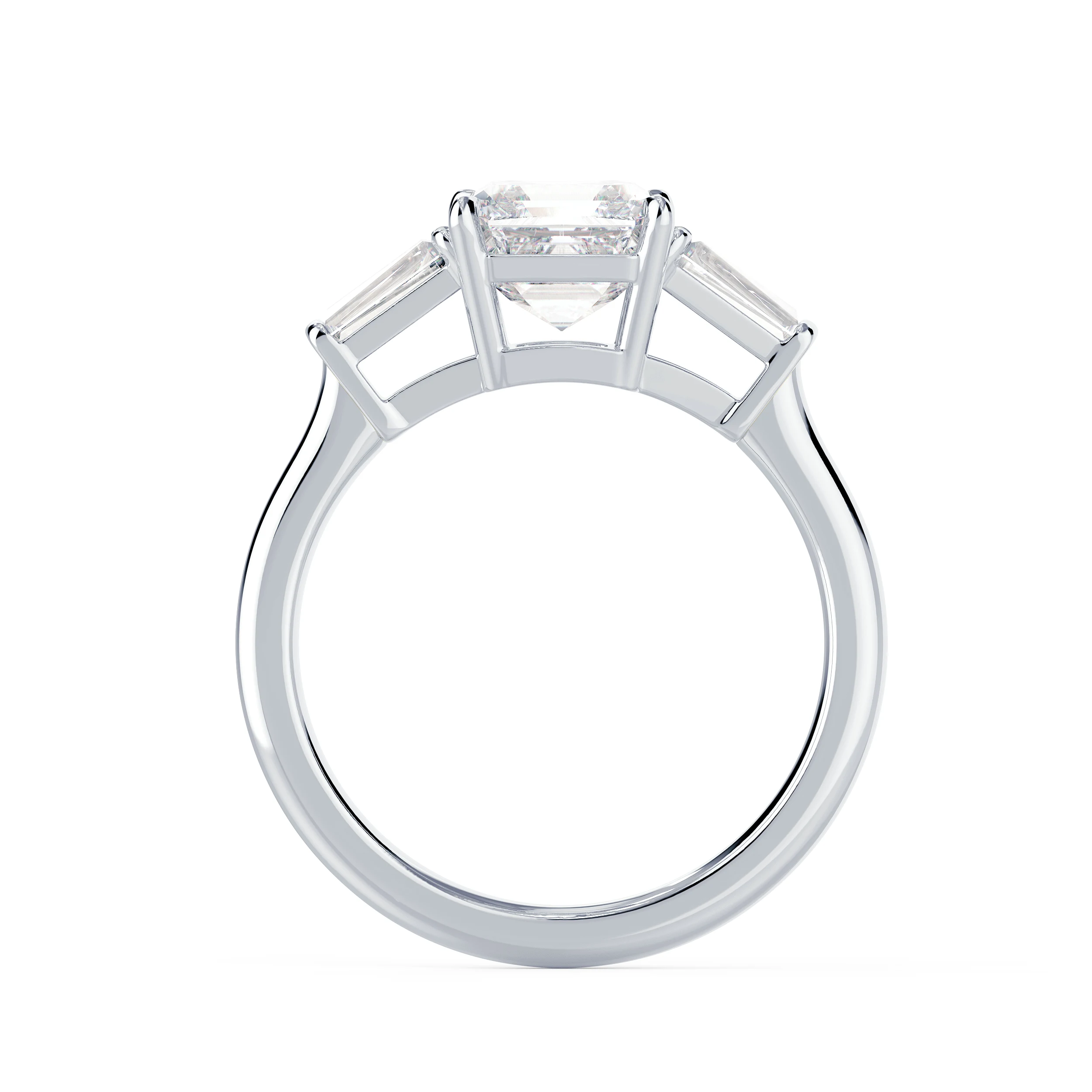 Lab Diamonds Asscher and Baguette Diamond Engagement Ring in White Gold (Profile View)