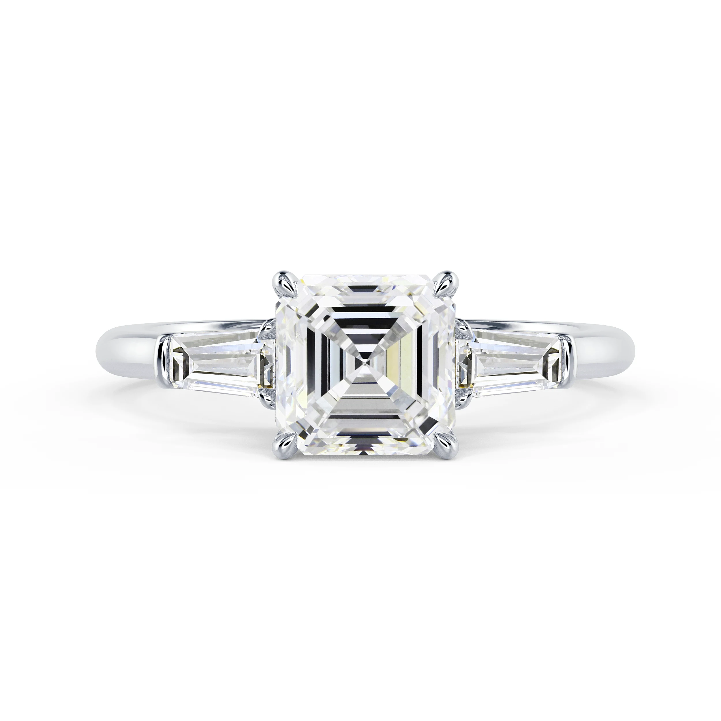 Lab Diamonds Asscher and Baguette Diamond Engagement Ring in White Gold (Main View)