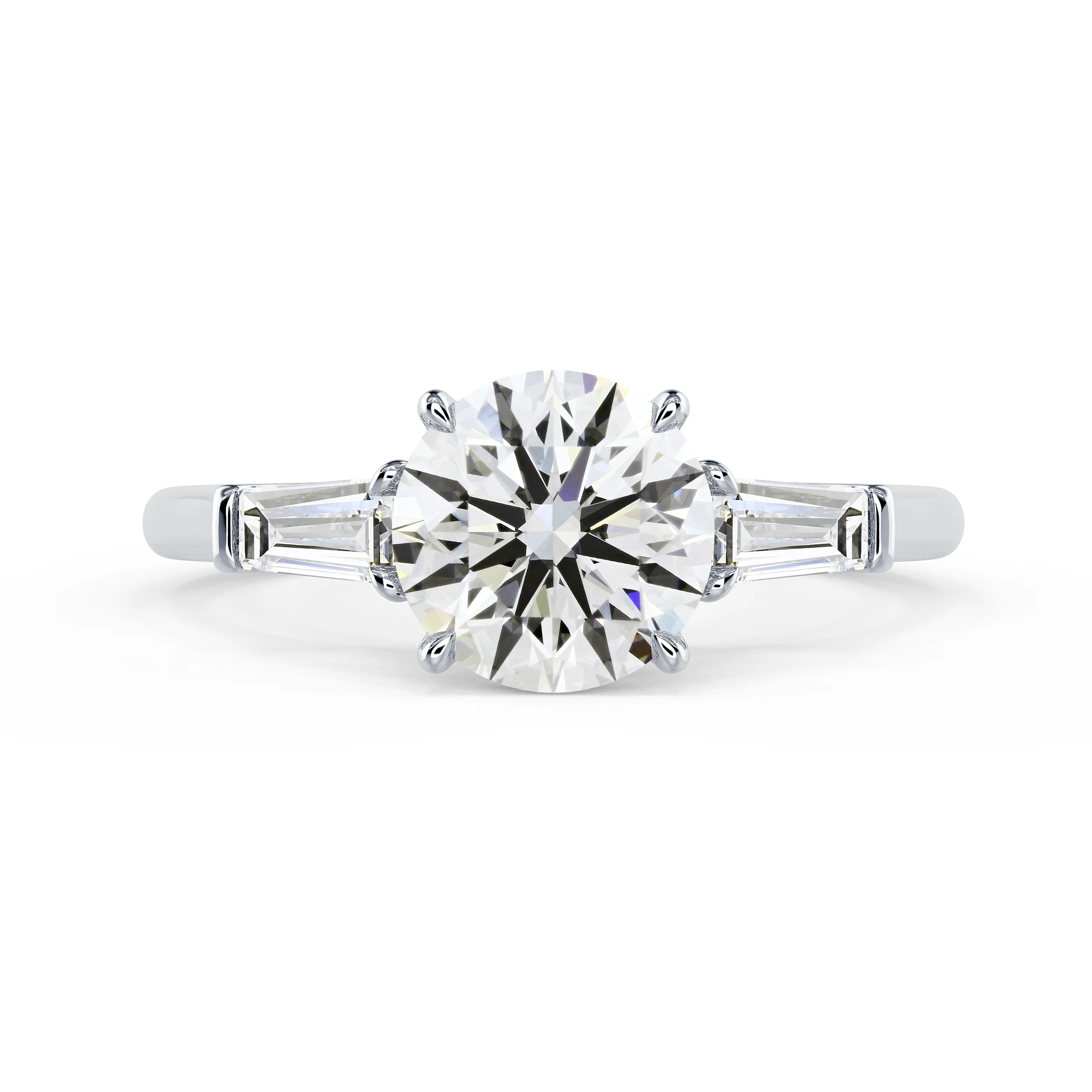 White Gold Round and Baguette Diamond Engagement Ring featuring Lab Created Diamonds (Main View)