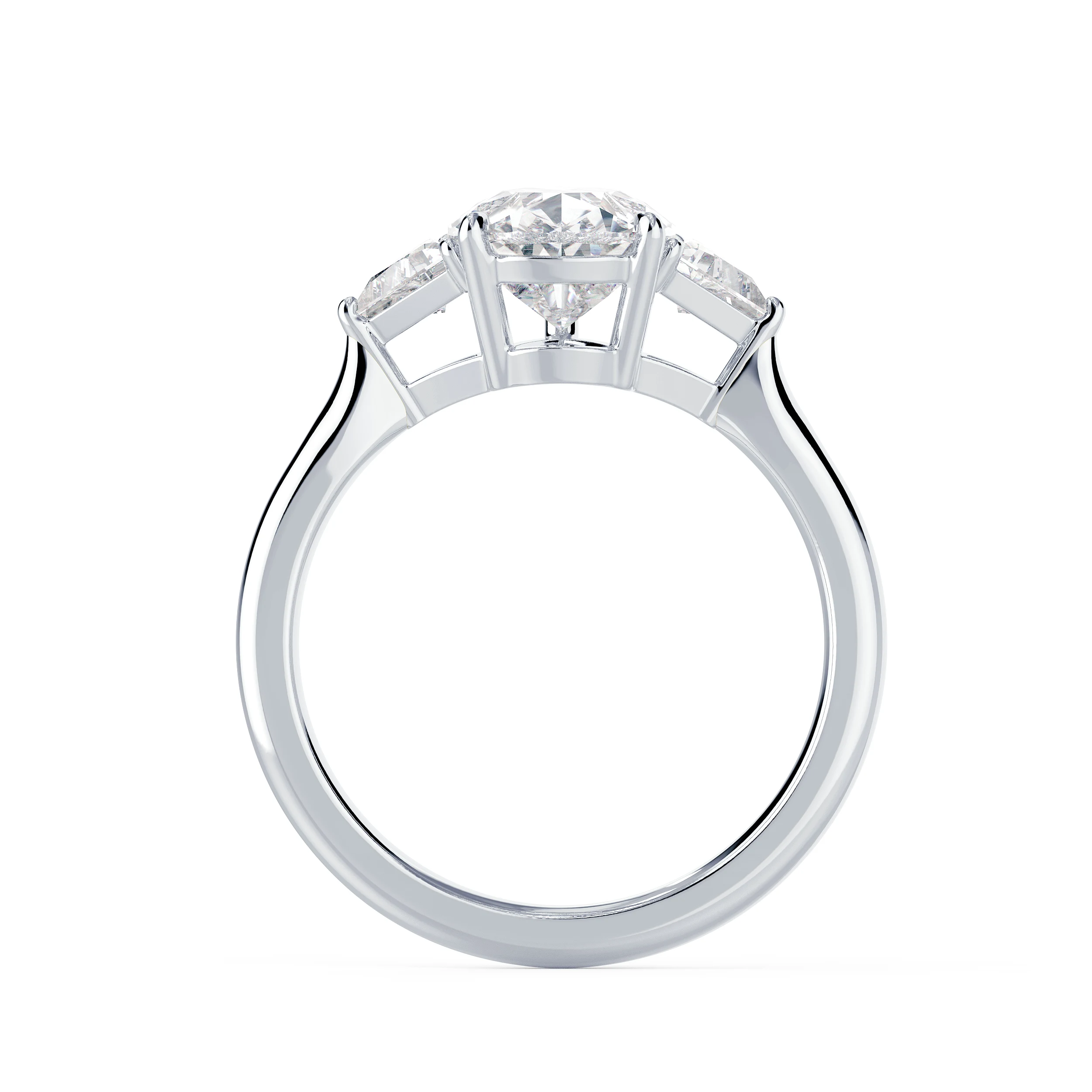White Gold Pear and Trillion Diamond Engagement Ring featuring Hand Selected Lab Diamonds (Profile View)