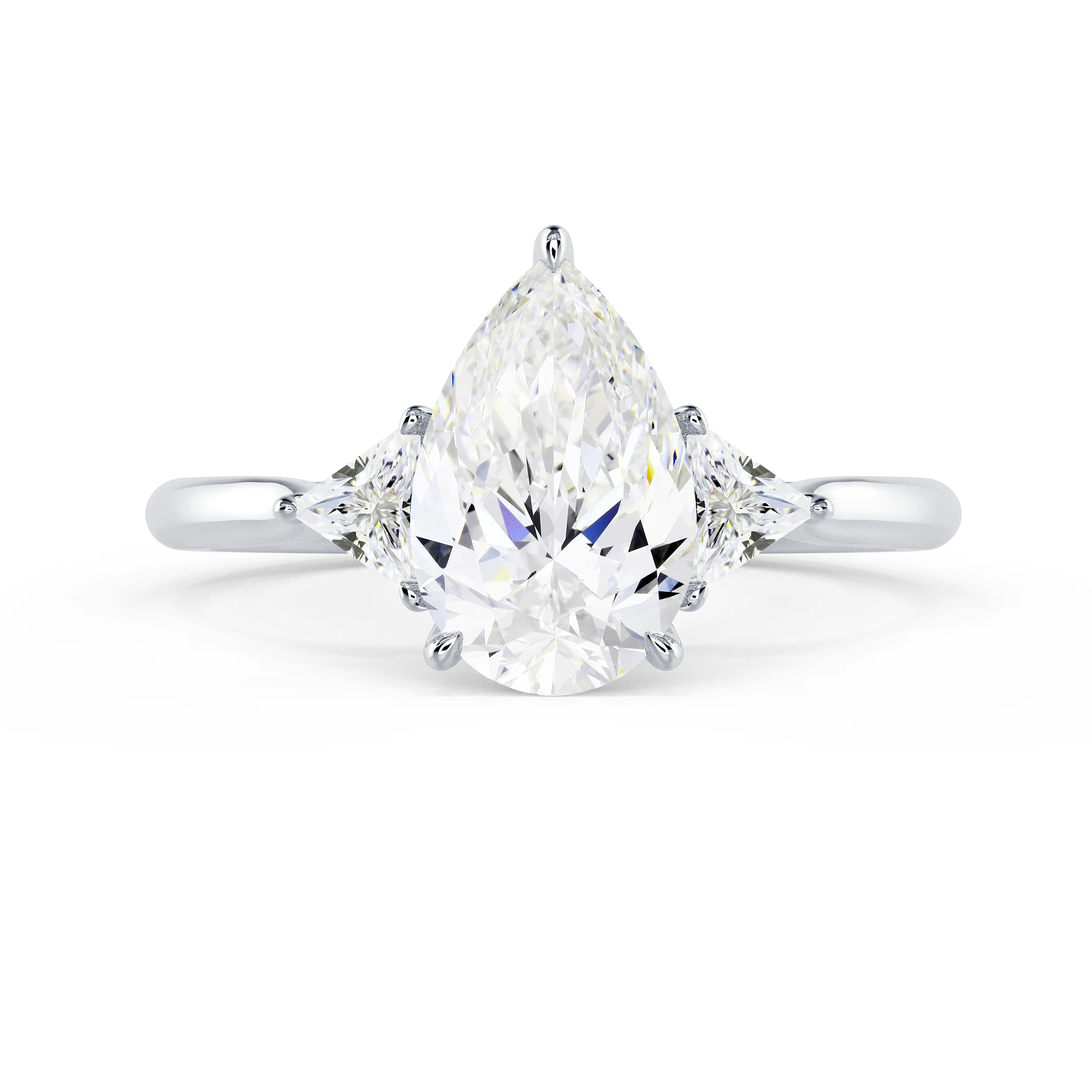 Lab Diamonds Pear and Trillion Diamond Engagement Ring in White Gold (Main View)