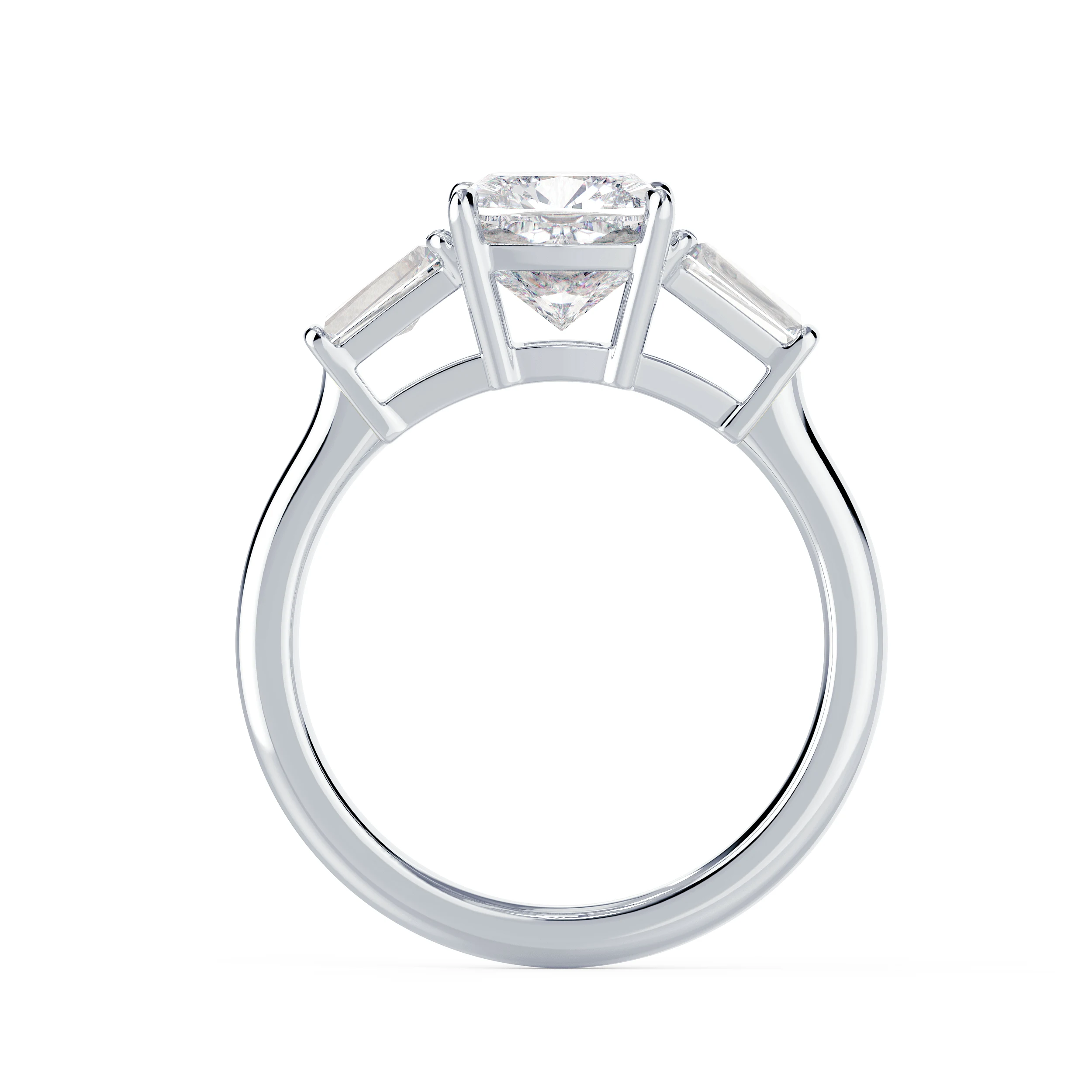 Diamonds set in White Gold Cushion and Baguette Diamond Engagement Ring (Profile View)