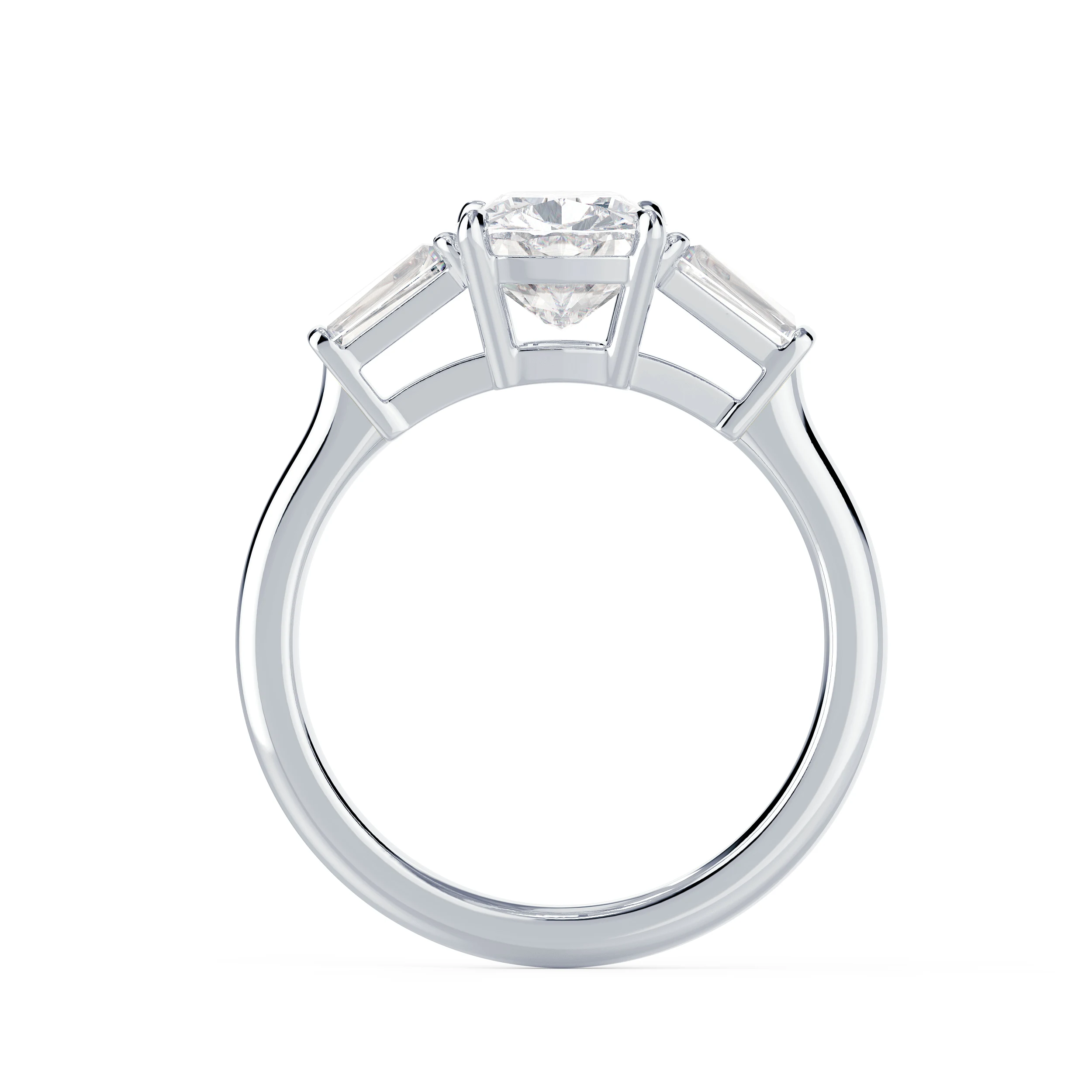 Lab Diamonds Cushion and Baguette Diamond Engagement Ring in White Gold (Profile View)