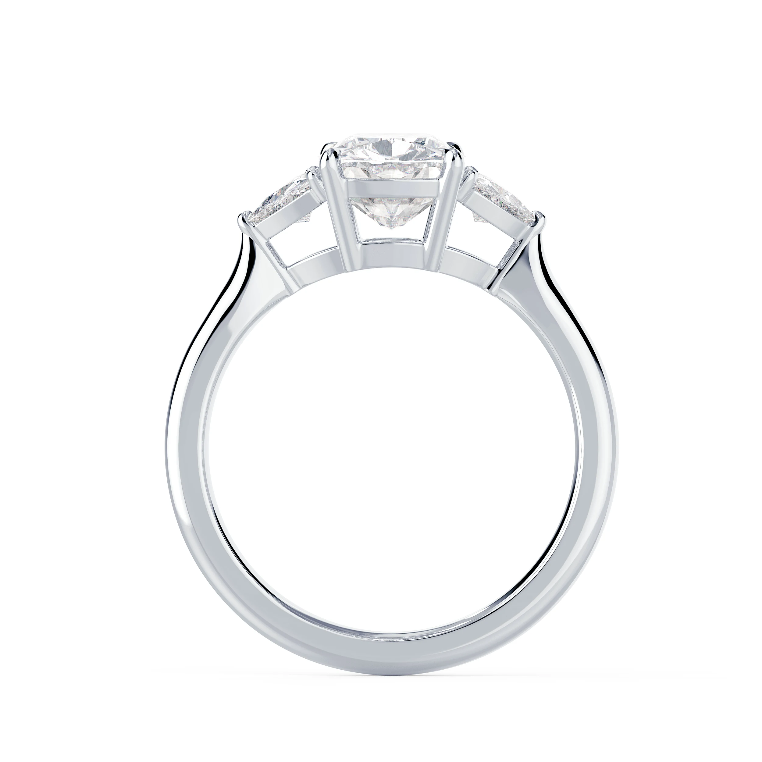 Diamonds set in White Gold Cushion and Trillion Diamond Engagement Ring (Profile View)
