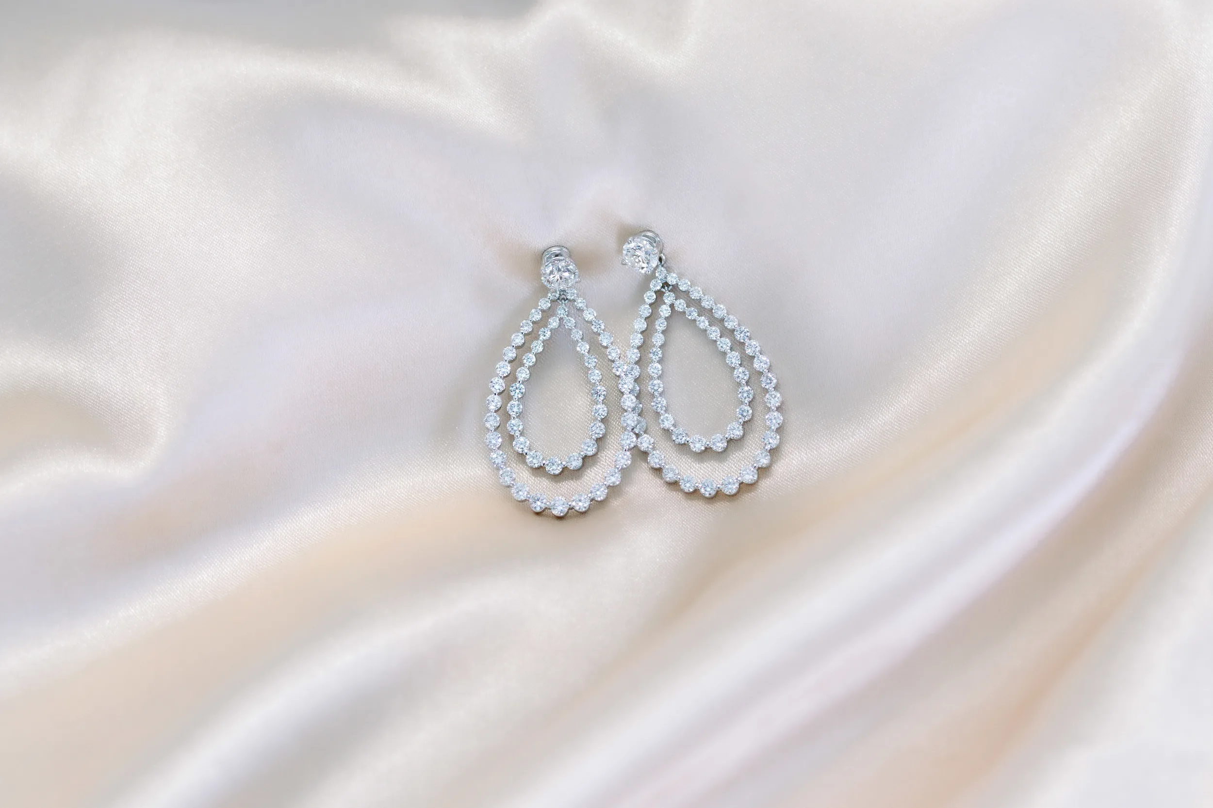 18k White Gold Double Open Pear Earring Jackets featuring 3.5 Carat Round Diamonds (Main View)