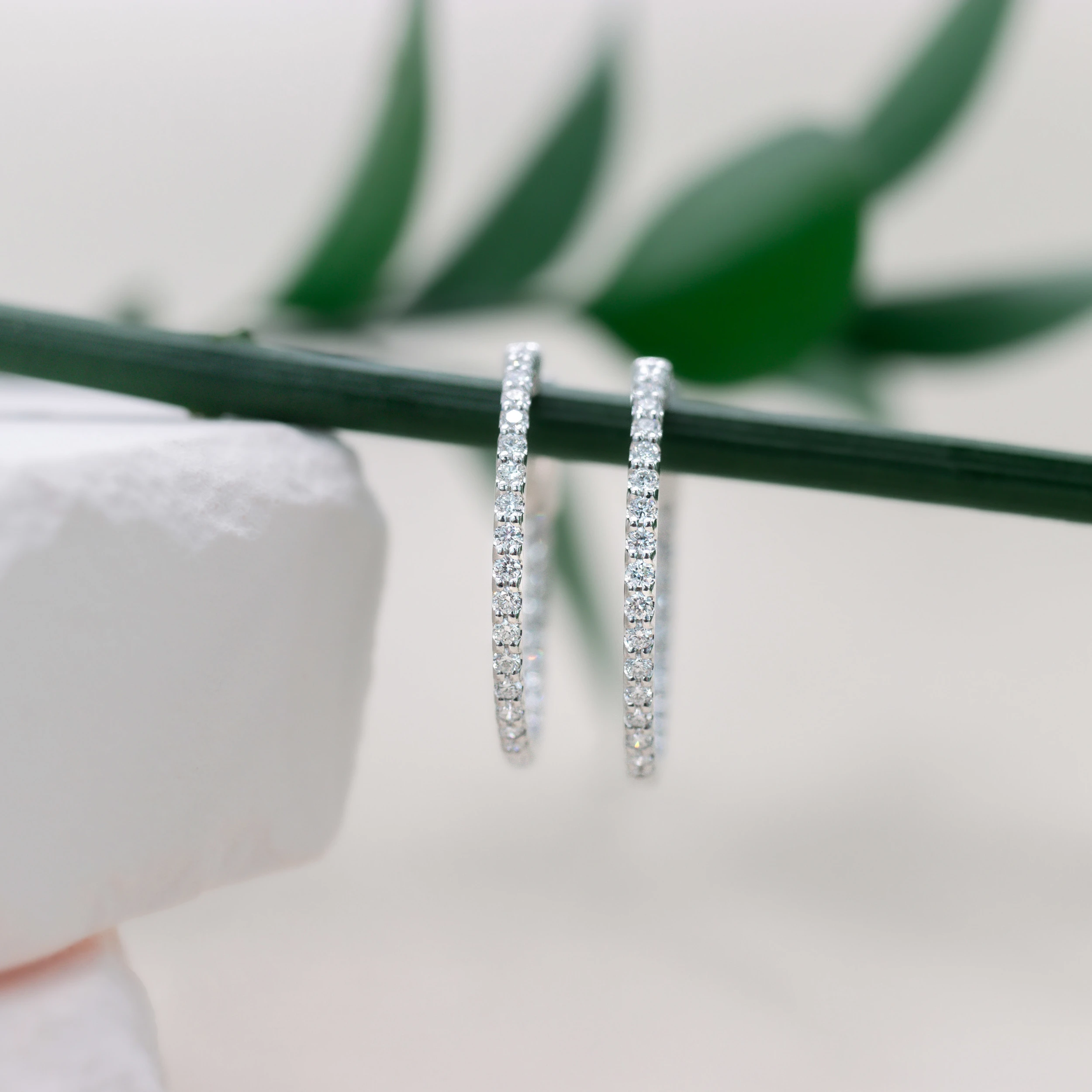 Hand Selected 1.0 Carat Round Brilliant Diamonds 1ctw Inside Out Diamond Hoop Earrings in 14k White Gold in 14k White Gold (Main View)