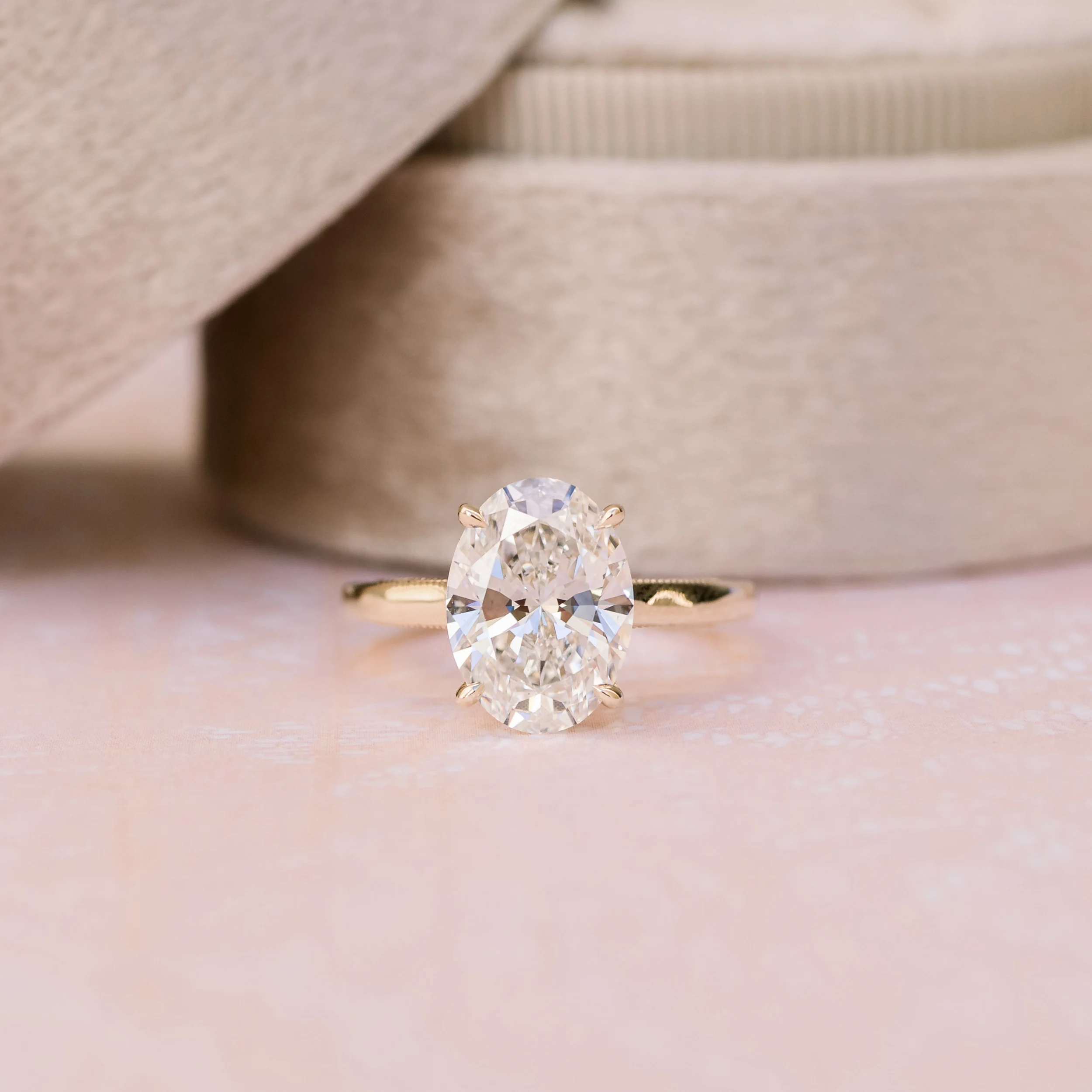 Yellow Gold Oval Cathedral Solitaire Diamond Engagement Ring featuring 2.75 Carat Lab Diamonds (Main View)
