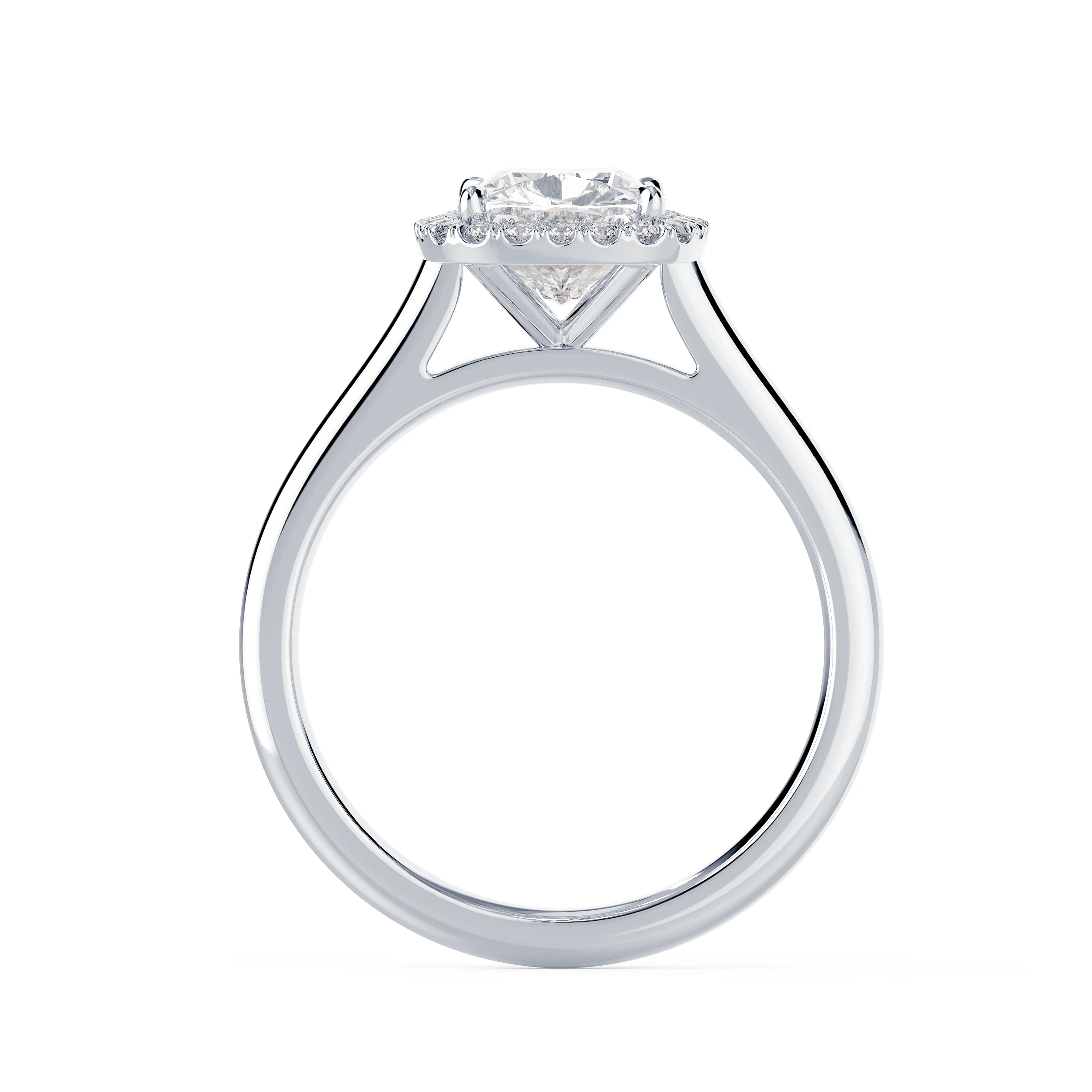 White Gold Cushion Single Halo Diamond Engagement Ring featuring Lab Diamonds (Profile View)