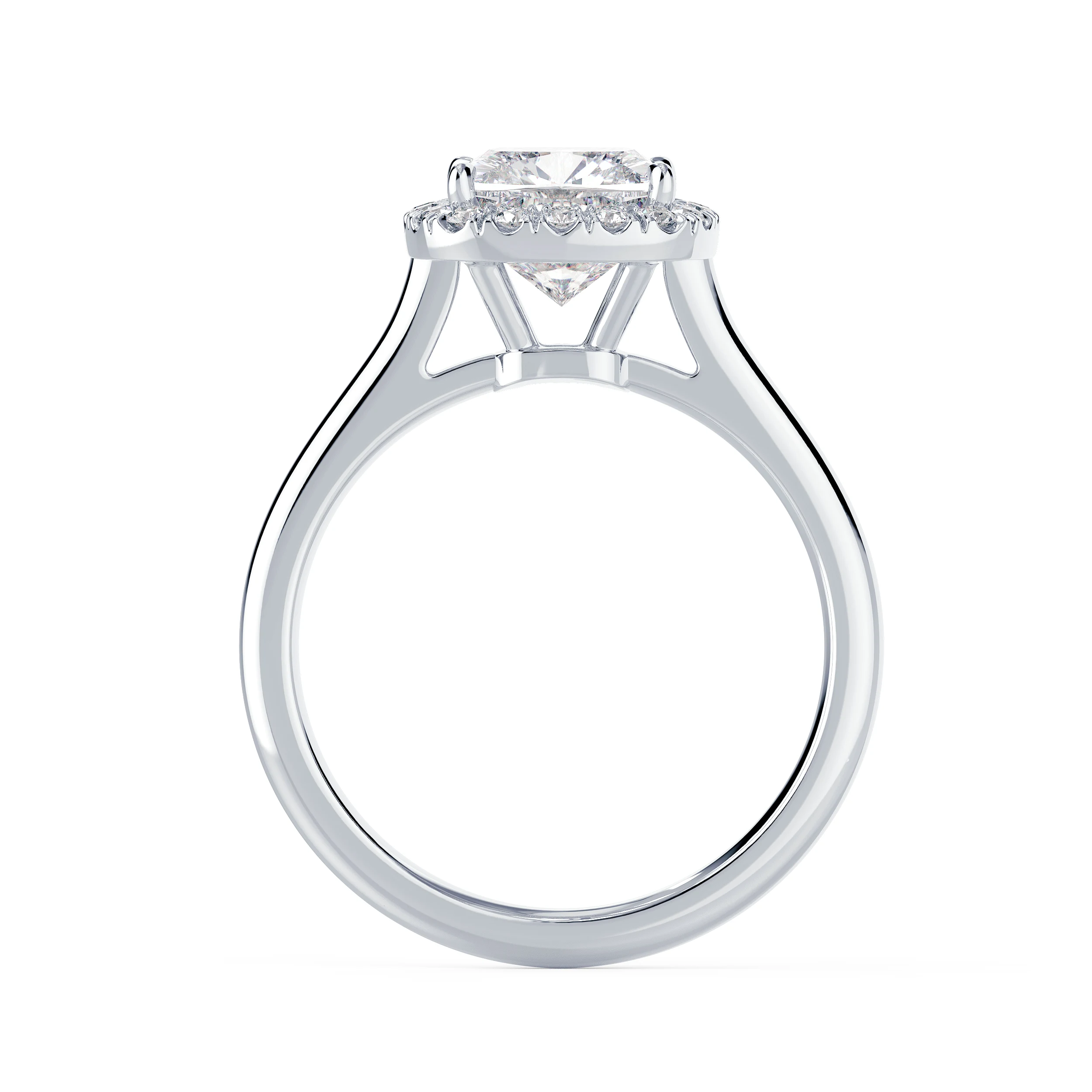 White Gold Cushion Single Halo Setting featuring Exceptional Quality Lab Diamonds (Profile View)
