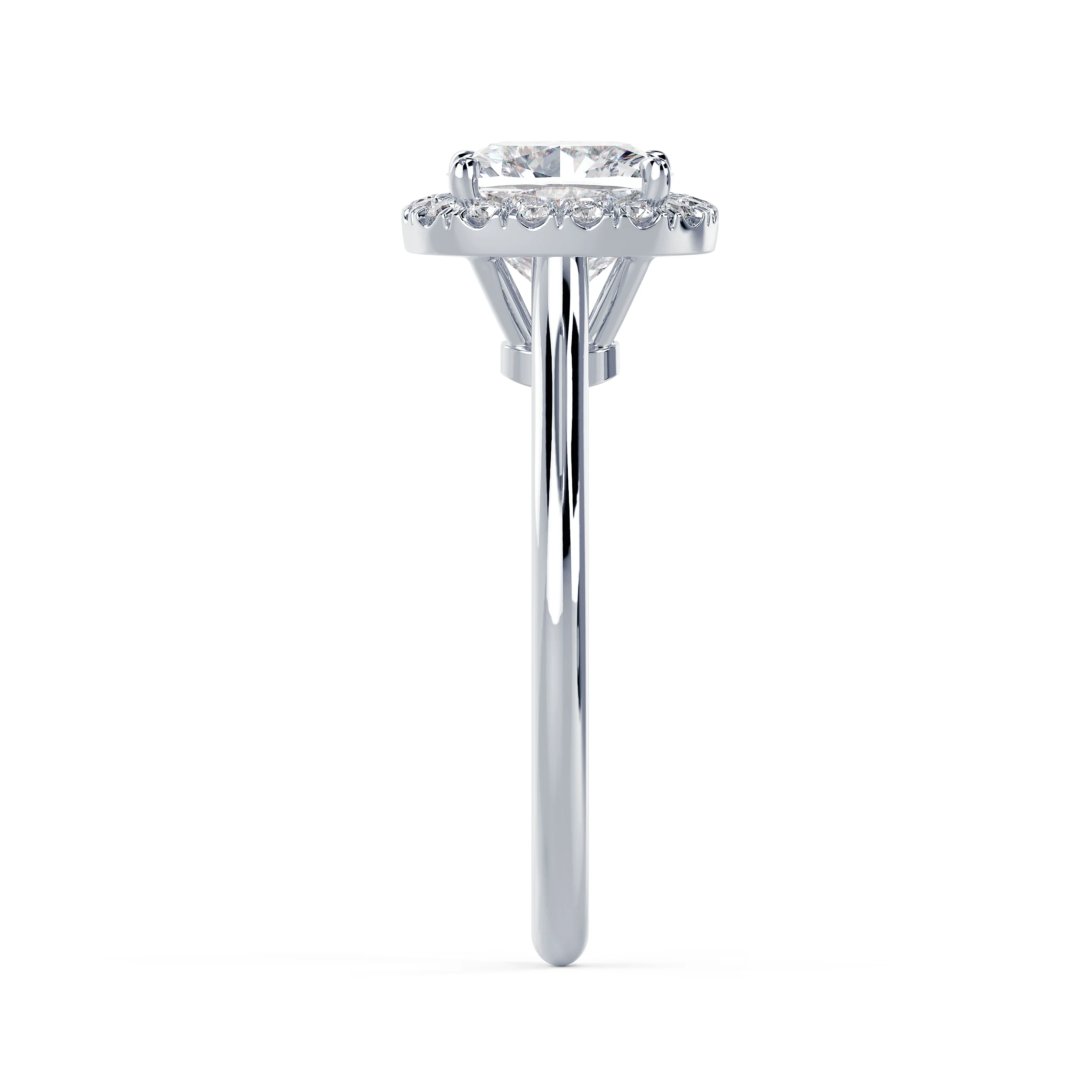 Exceptional Quality Lab Diamonds set in White Gold Cushion Single Halo Setting (Side View)