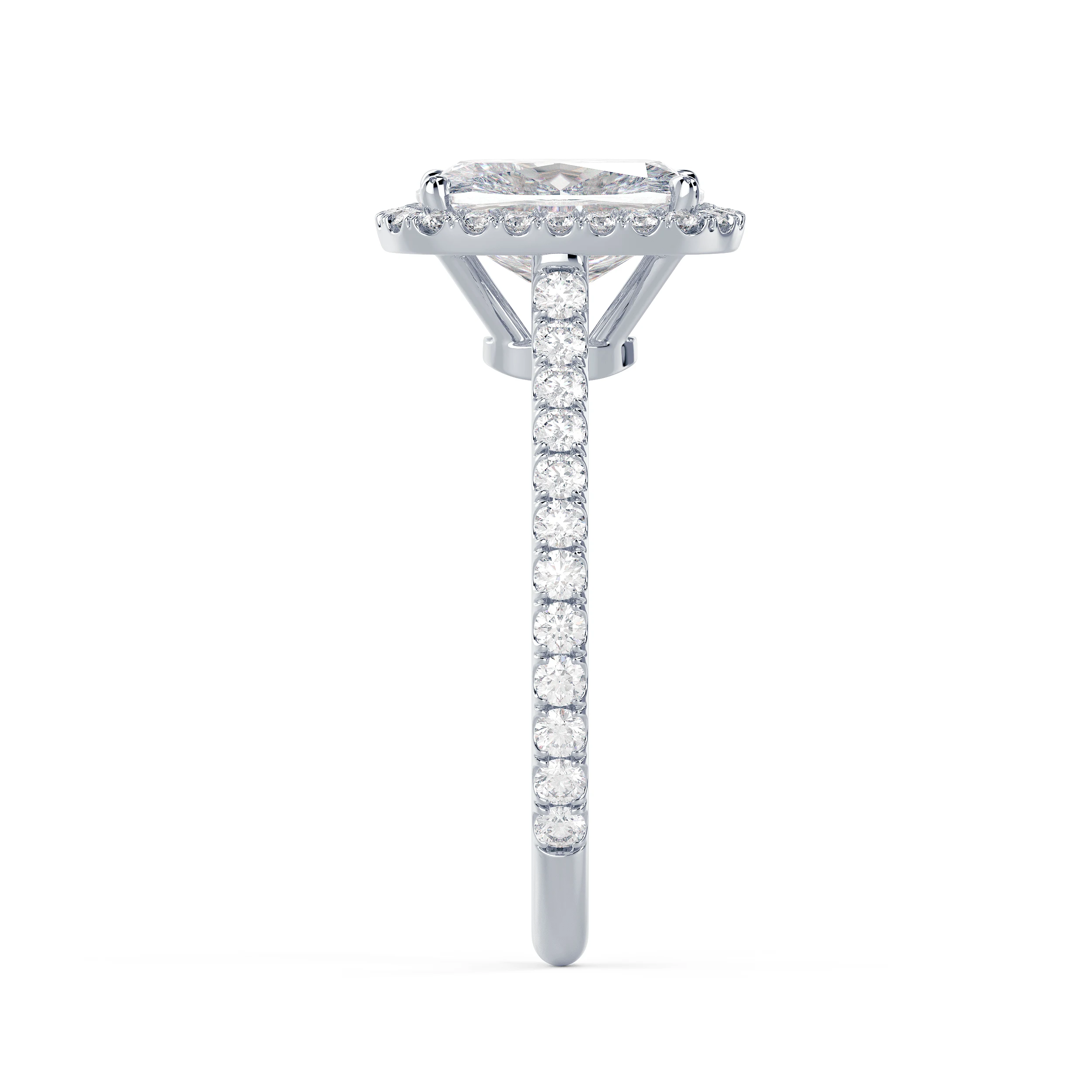 White Gold Cushion Halo Pavé Setting featuring Hand Selected Diamonds (Side View)