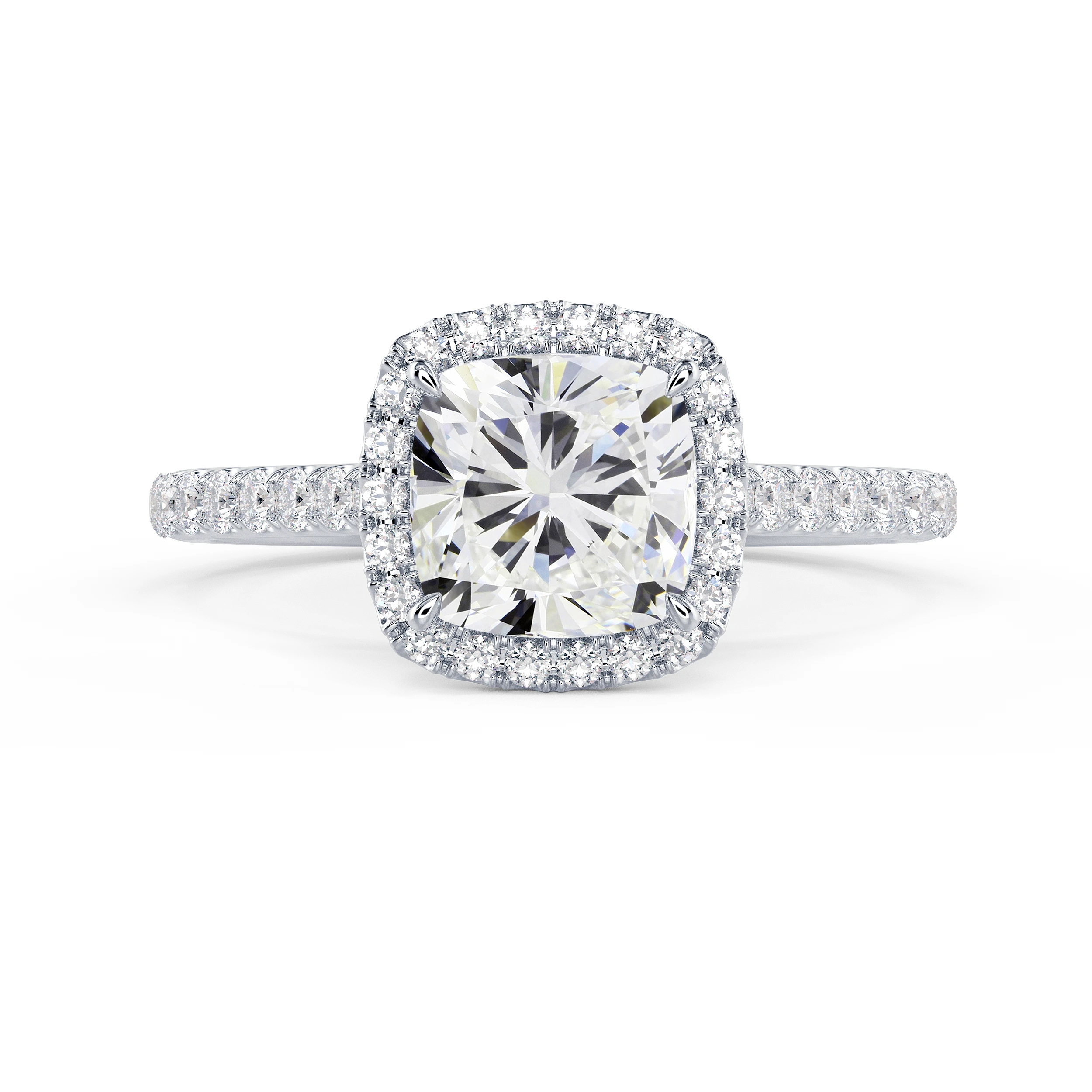 High Quality Lab Diamonds Cushion Halo Pavé Diamond Engagement Ring in White Gold (Main View)