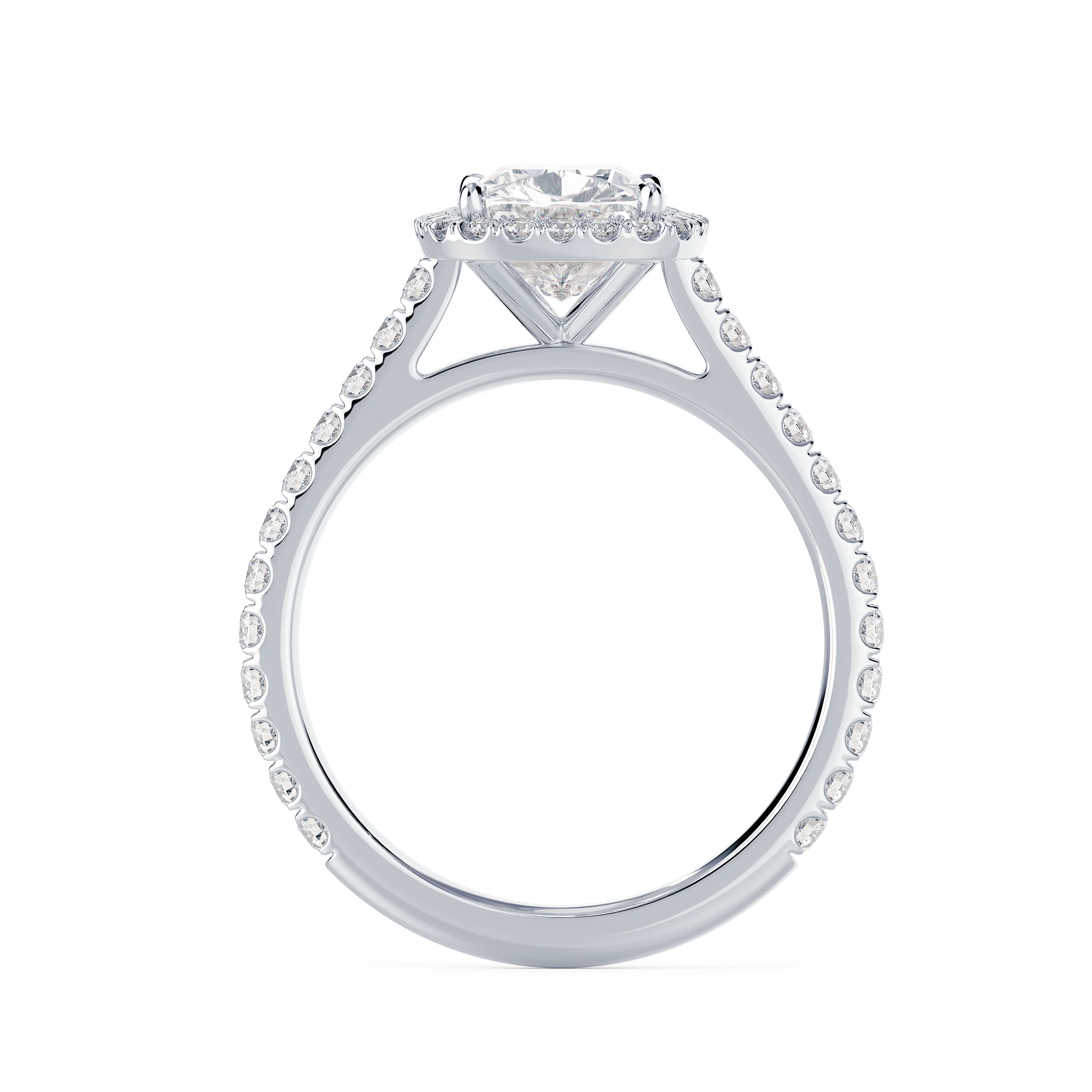 Lab Created Diamonds Cushion Halo Pavé Setting in White Gold (Profile View)