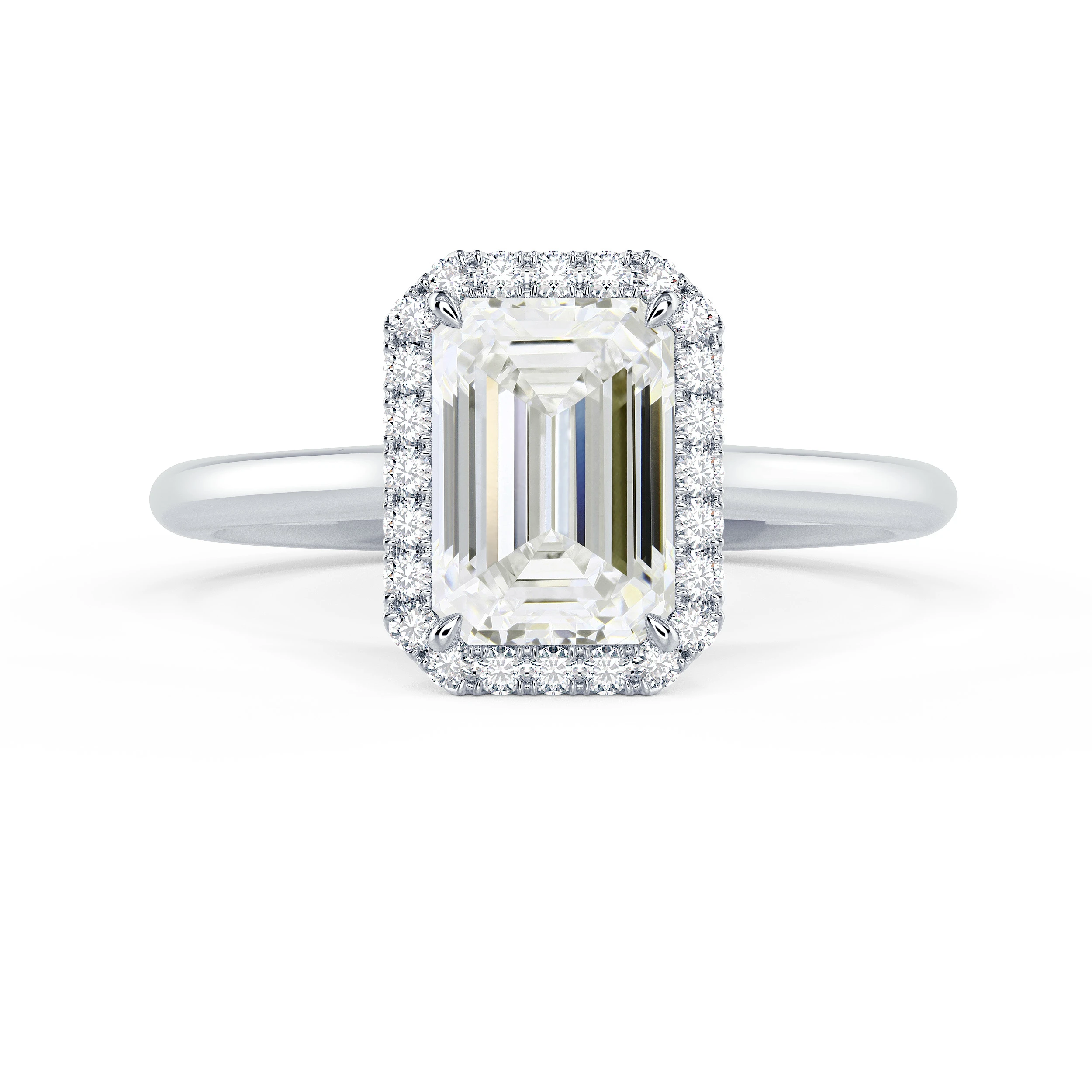 2.0 ct Diamonds set in White Gold Emerald Single Halo Diamond Engagement Ring (Main View)
