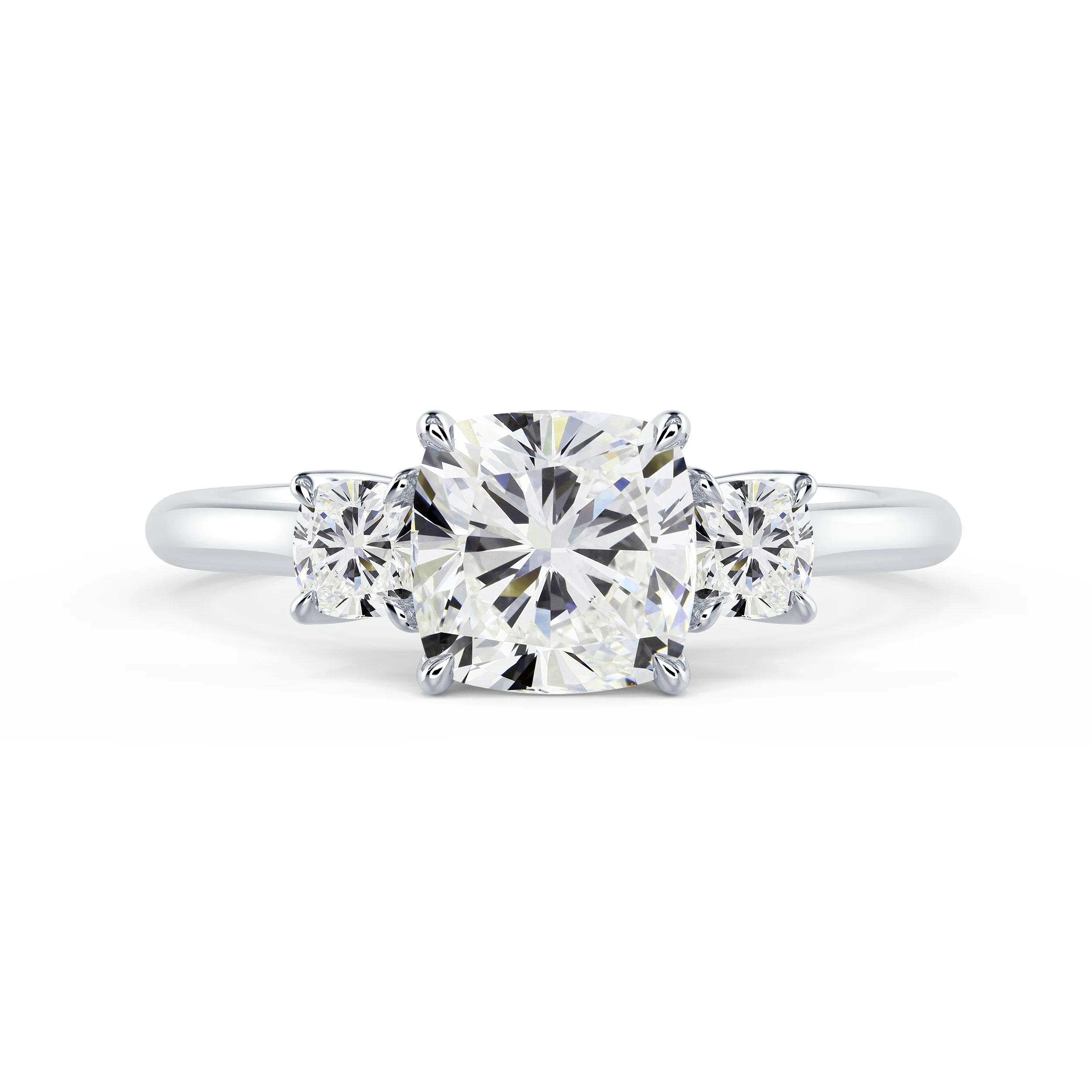 White Gold Cushion Three Stone Diamond Engagement Ring featuring 2.0 ct Lab Diamonds (Main View)