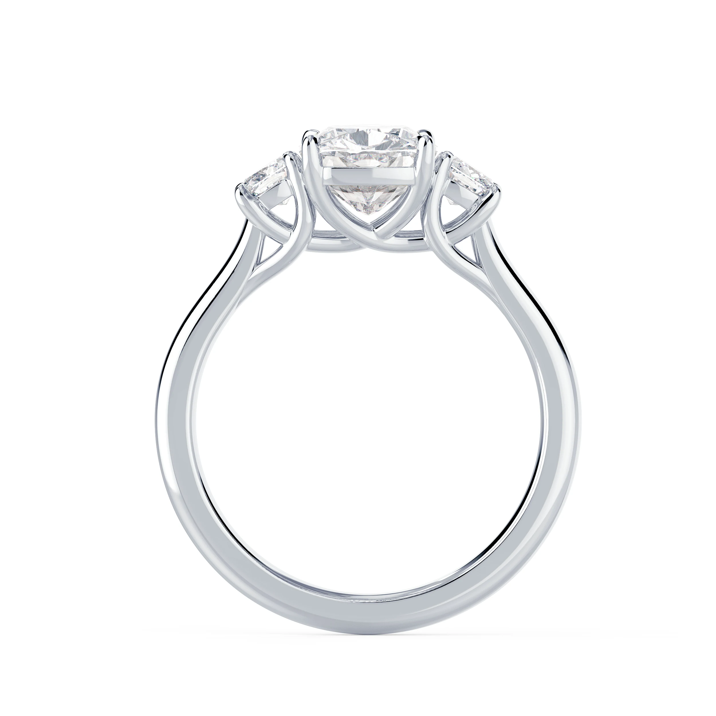 White Gold Cushion Three Stone Setting featuring Hand Selected 2.0 Carat Diamonds (Profile View)