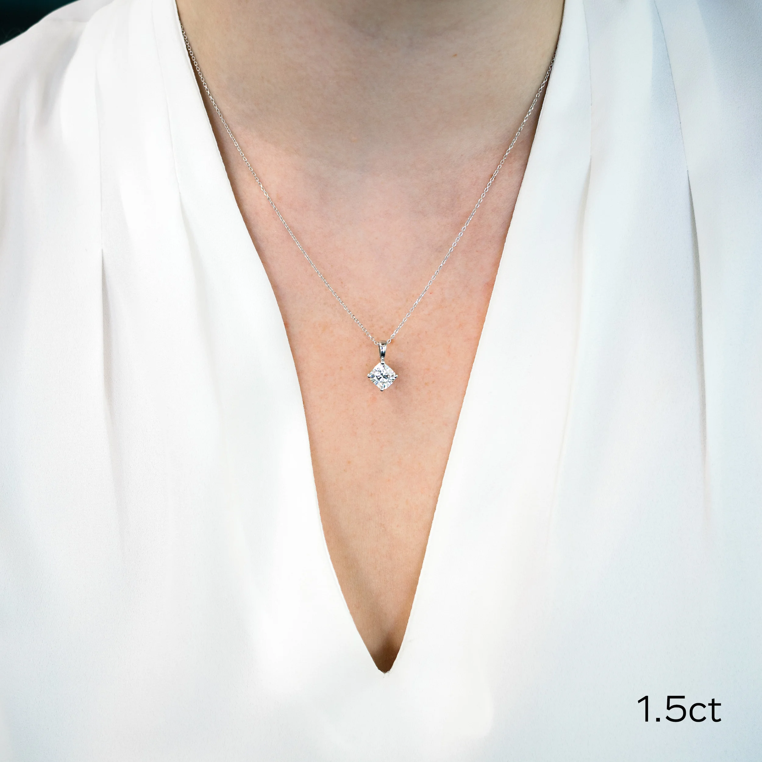 1.5 Carat Lab Created Diamonds set in 14k White Gold 1.5ctw Cushion Cut Diamond Pendant in 14k White Gold (Main View)