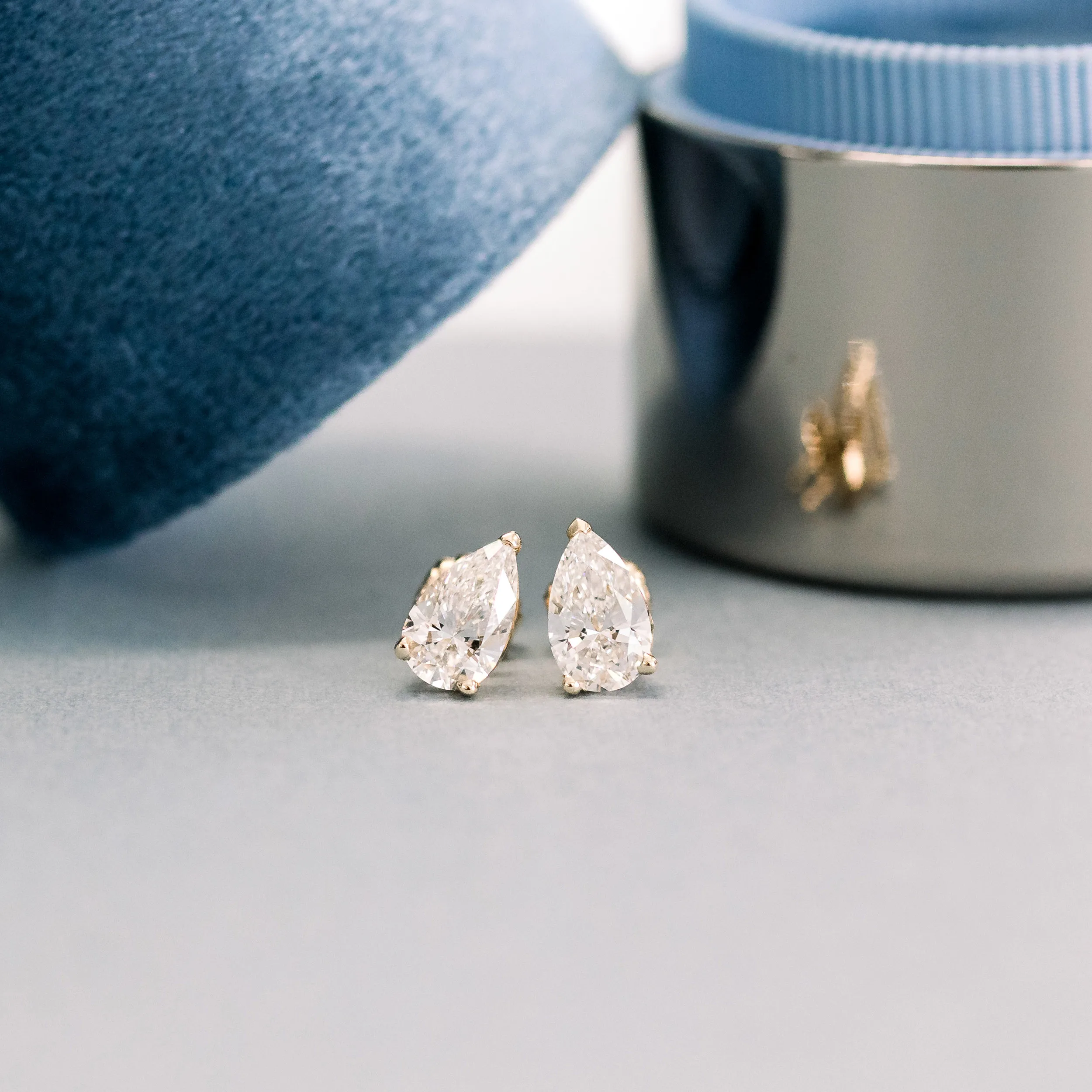 High Quality 1.4 Carat Lab Created Diamonds set in 14k Yellow Gold 1.4ctw Pear Cut Diamond Stud Earrings in 14k Yellow Gold (Main View)