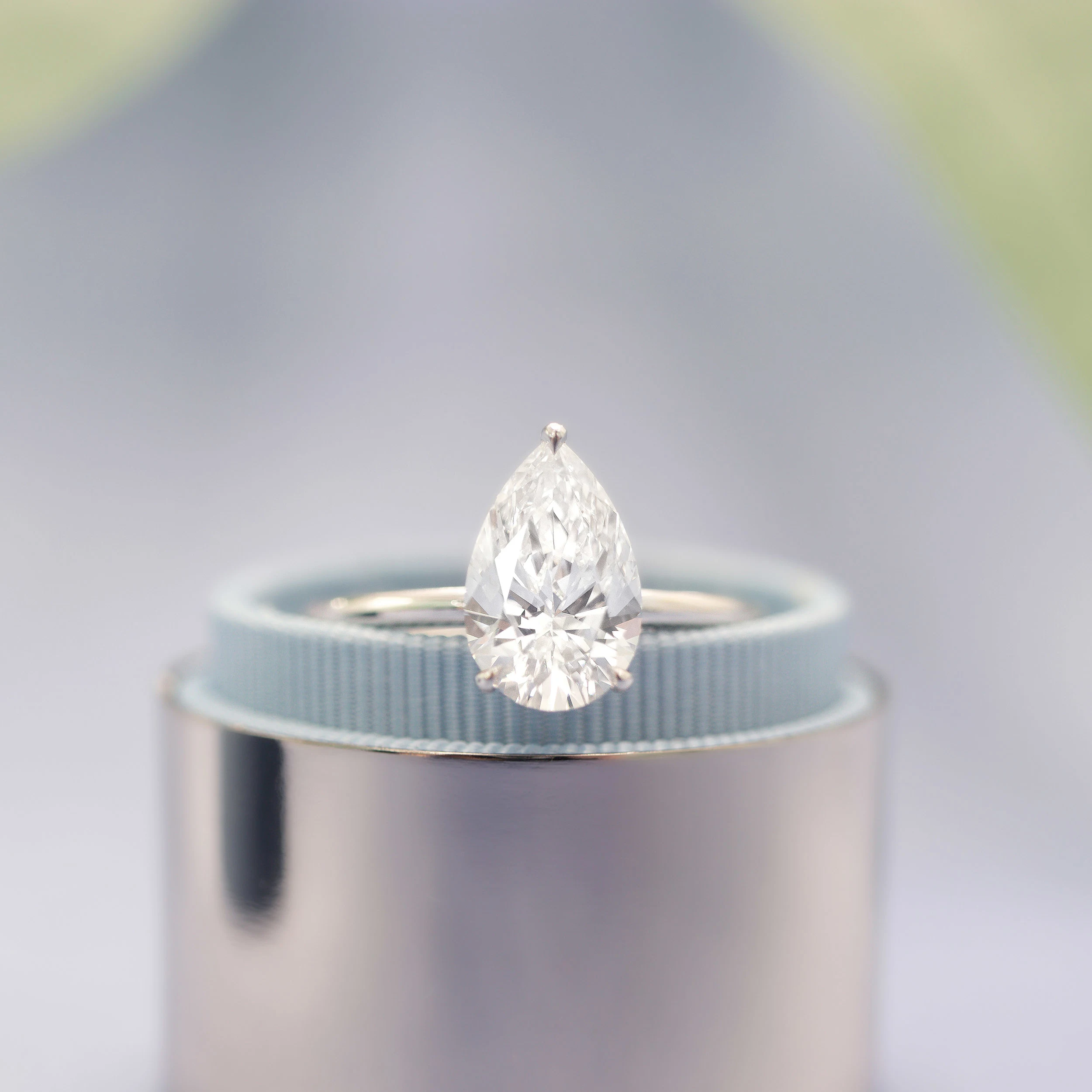 3.5 Carat Diamonds set in Platinum Pear Petite Solitaire Diamond Engagement Ring (Main View)