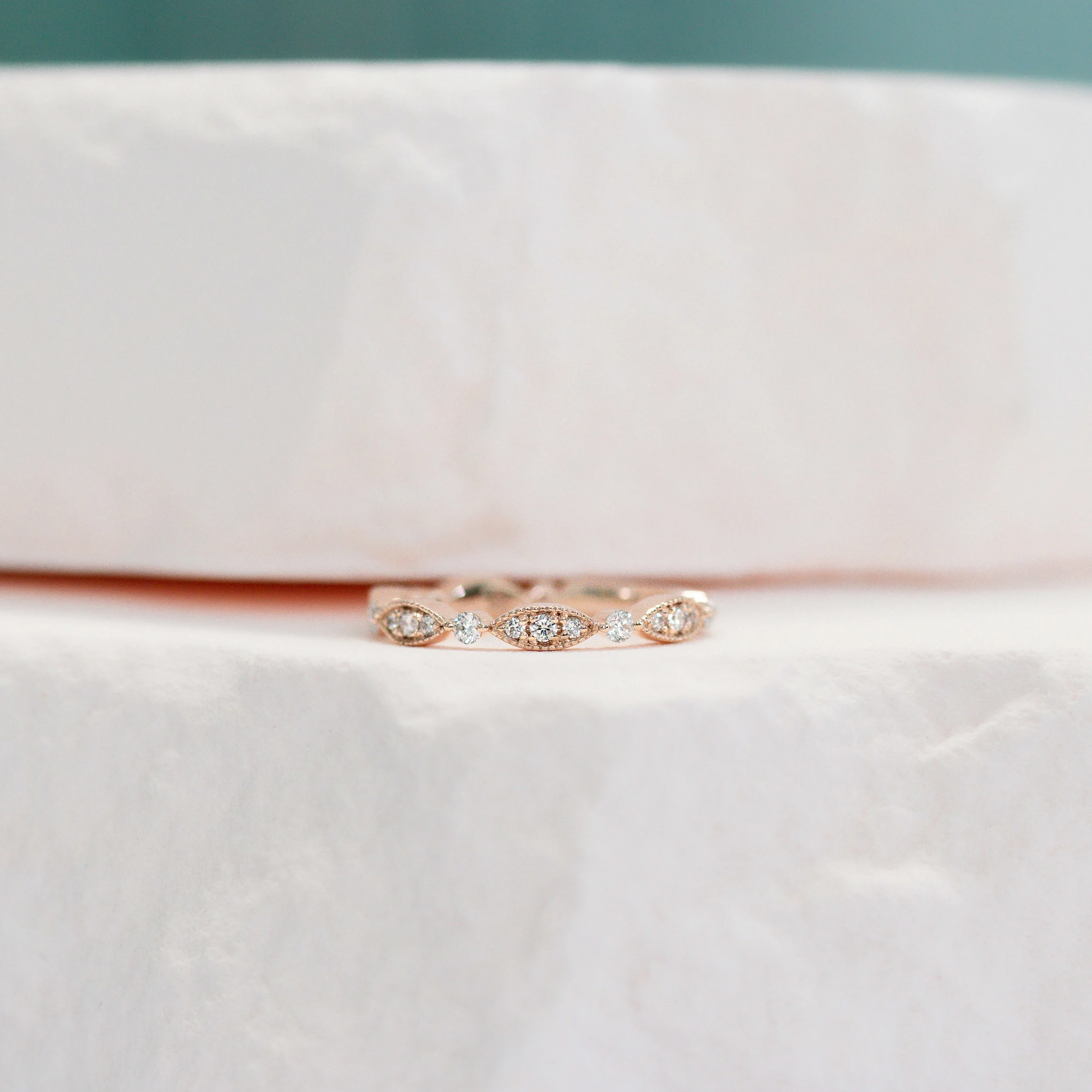 0.25 ct Round Created Diamonds set in 14k Rose Gold Leaf Three Quarter Band in 14k Rose Gold 0.25ctw (Main View)