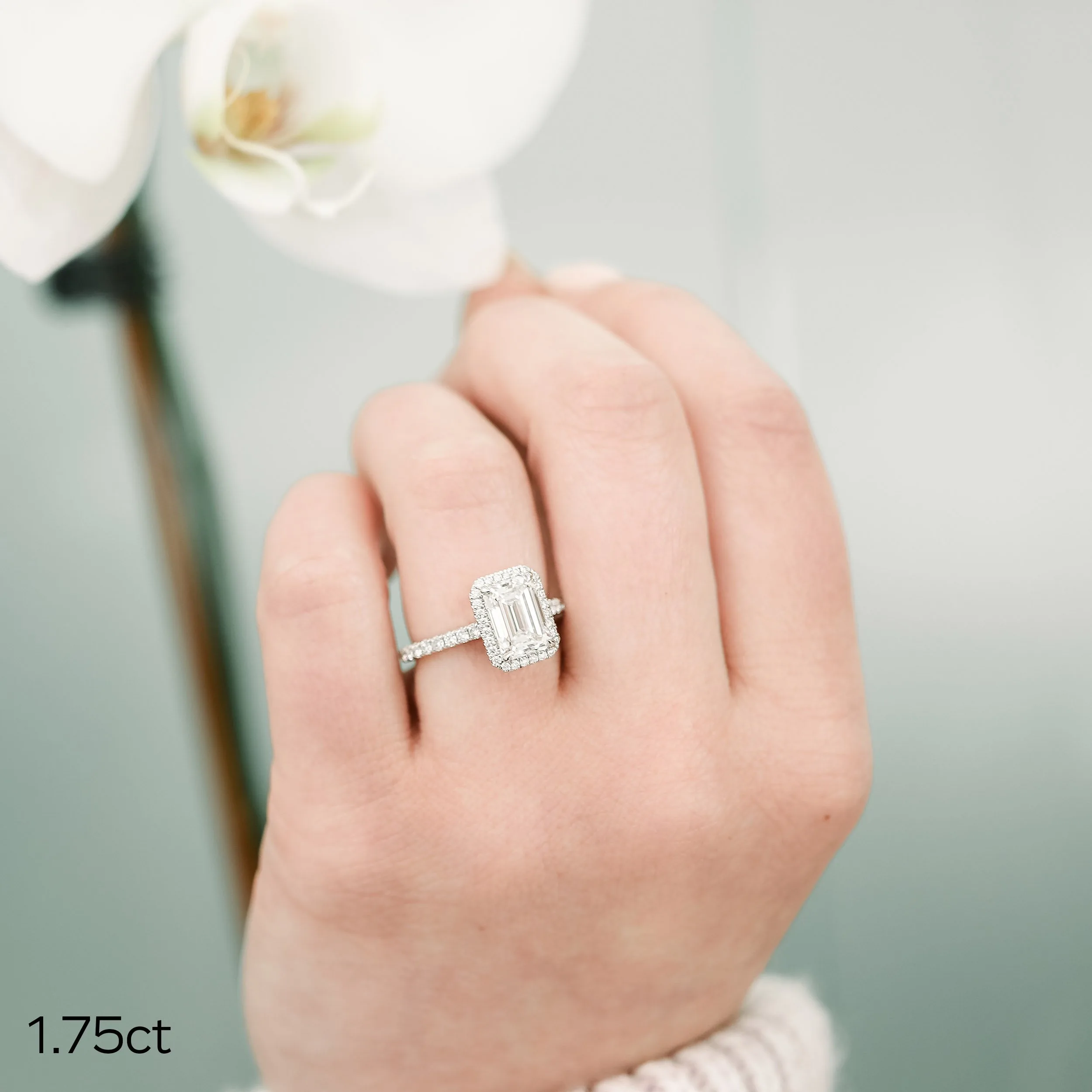 Exceptional Quality 1.75 ctw Lab Diamonds Emerald Halo Pavé Diamond Engagement Ring in Platinum