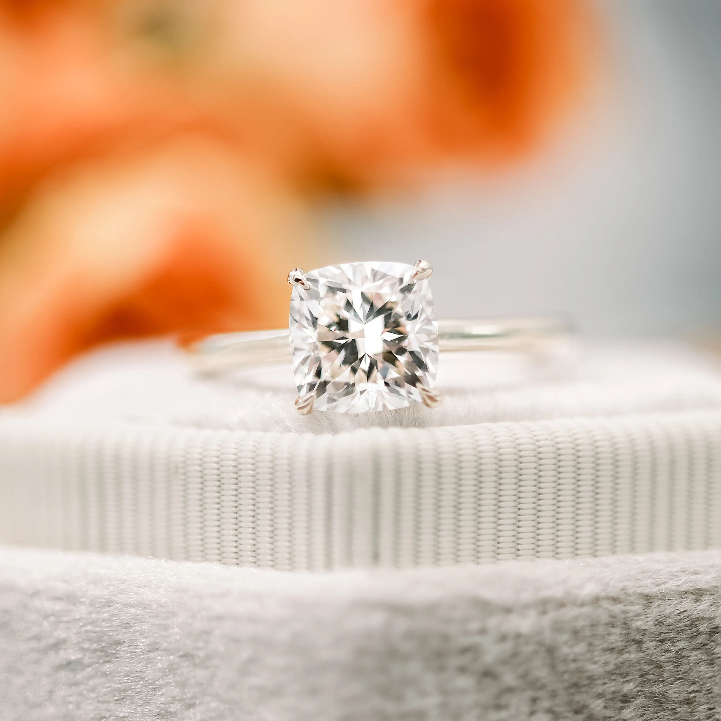Cushion Cathedral Solitaire Diamond Engagement Ring featuring High Quality Man Made Diamonds